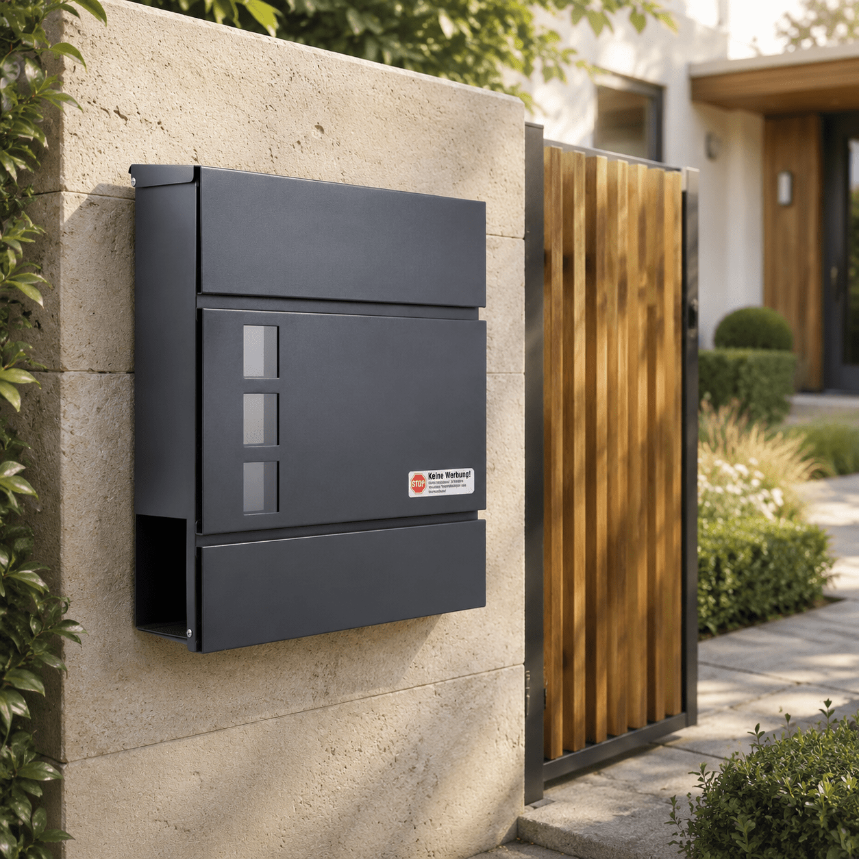 TEMU Wandbriefkasten 31 × 33 × 7 cm – Abschließbarer Briefkasten mit Zeitungsfach, 3 Sichtfenstern & 2 Schlüsseln