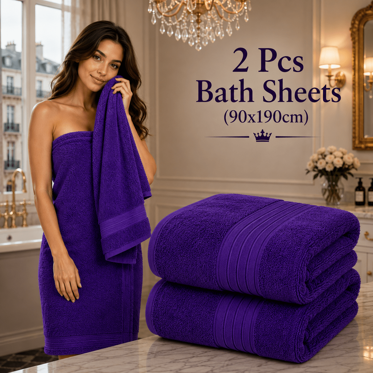 TEMU Pack Of 2 Jumbo Bath Sheet 90x190 Cm- 600 Gsm Cotton | Super Absorbent, Ultra Soft Cotton Towel | Multi Colors | Quick Dry & Durable Bath Sheet