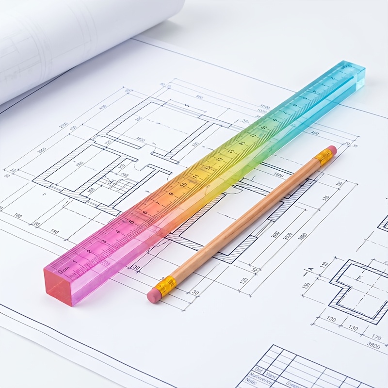 Geometric Drawing Tools, Colorful Ruler and Cube