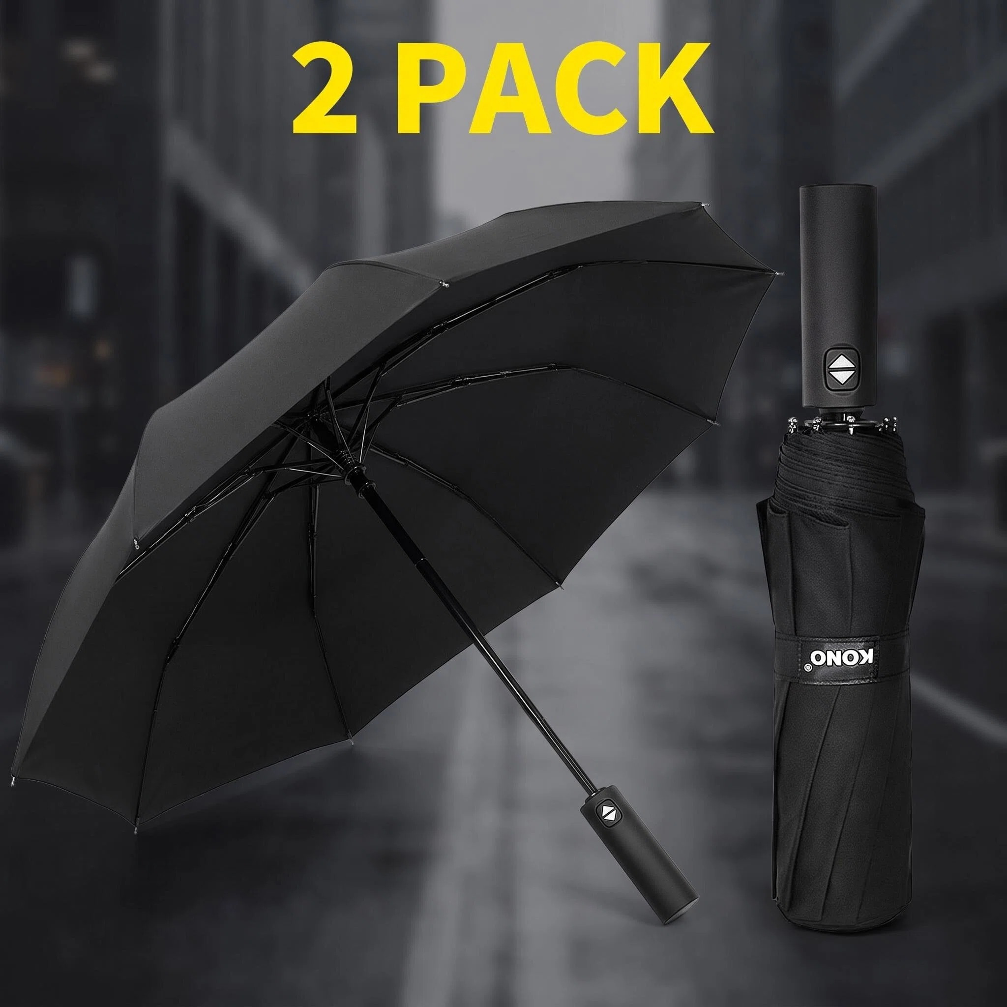 Image of Kono Windproof Automatic Umbrella For Travel (1/2/3-pack Options), Compact 10-rib Folding Umbrella With Anti-slip Handle And Carry Pouch, Perfect For Daily And Driving