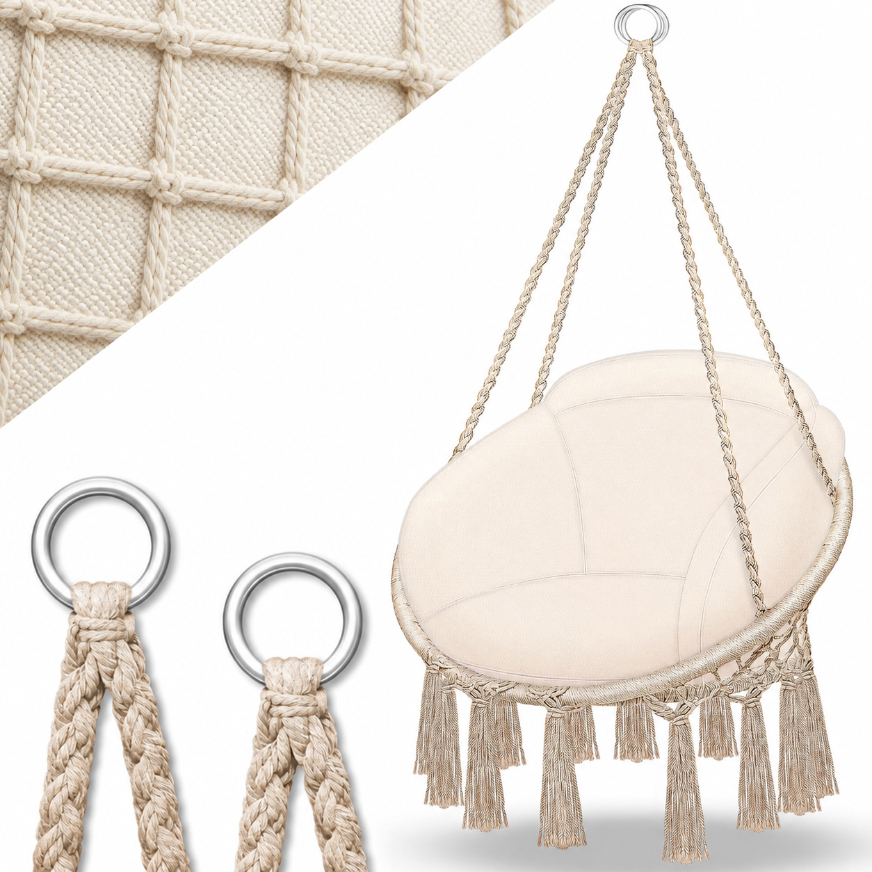 Tillvex® Hangstoel Buiten 200Kg voor Hangende Hangstoel XL Binnen met Kussen Weerbestendige Schommel Mand Hangende Schommel met Kussen