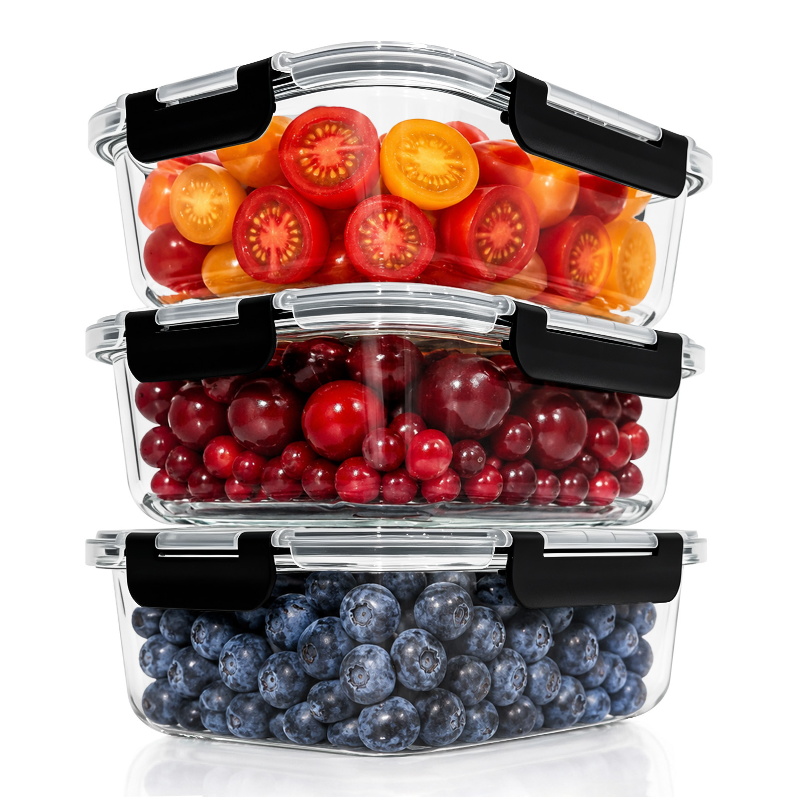 Image of 3-piece Glass Food Storage Container Set With Lids - Airtight Meal Prep Boxes, Kitchen Storage Containers For Food Preservation