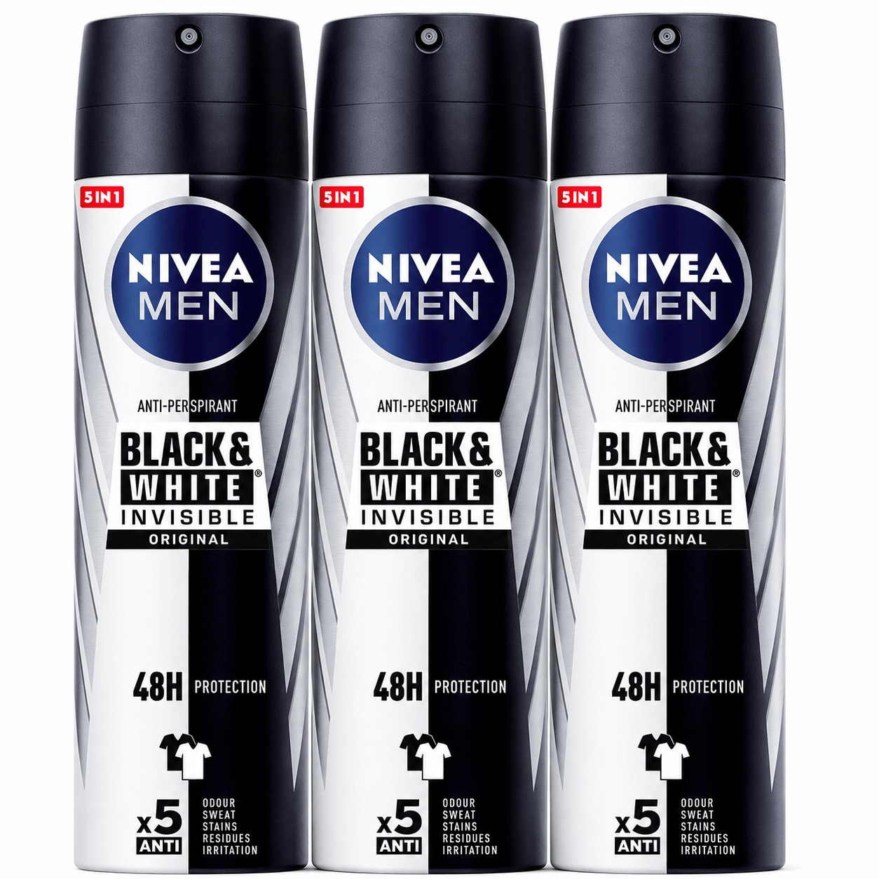 TEMU NIVEA MEN Black & White Invisible Original 200 ml – Pack de 3 Desodorantes Antitranspirantes – Protección 48H – 5 en 1 – Spray Hombre