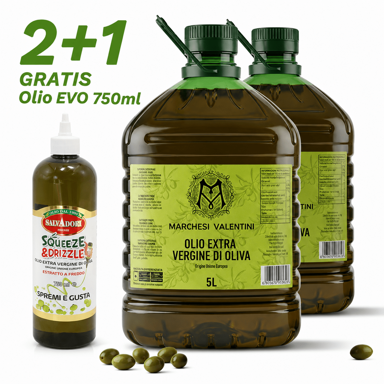 Image of Marchesi Valentini Evo Oil 2×5l + 0.75l Free Gift, Extra Virgin Olive Oil From Selected Eu And Italian Olives