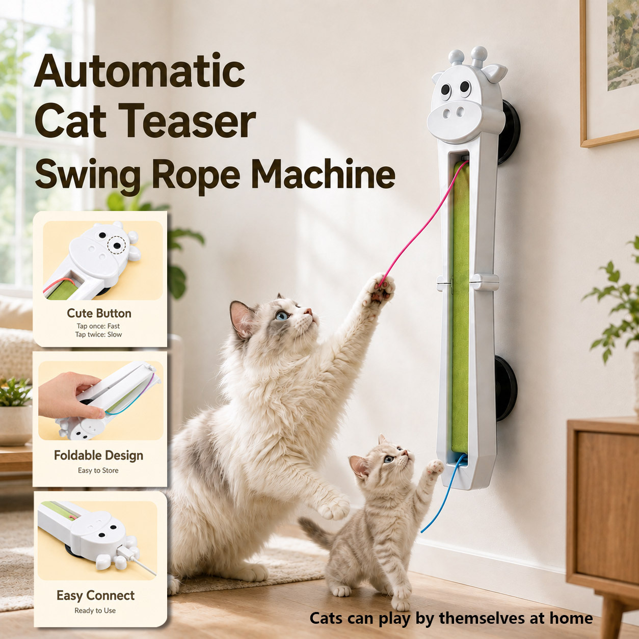 TEMU Lokalny Magazyn, Juguete automático de cuerda para gatos con sensor inteligente, función de y parada automática, juguete de entretenimiento para