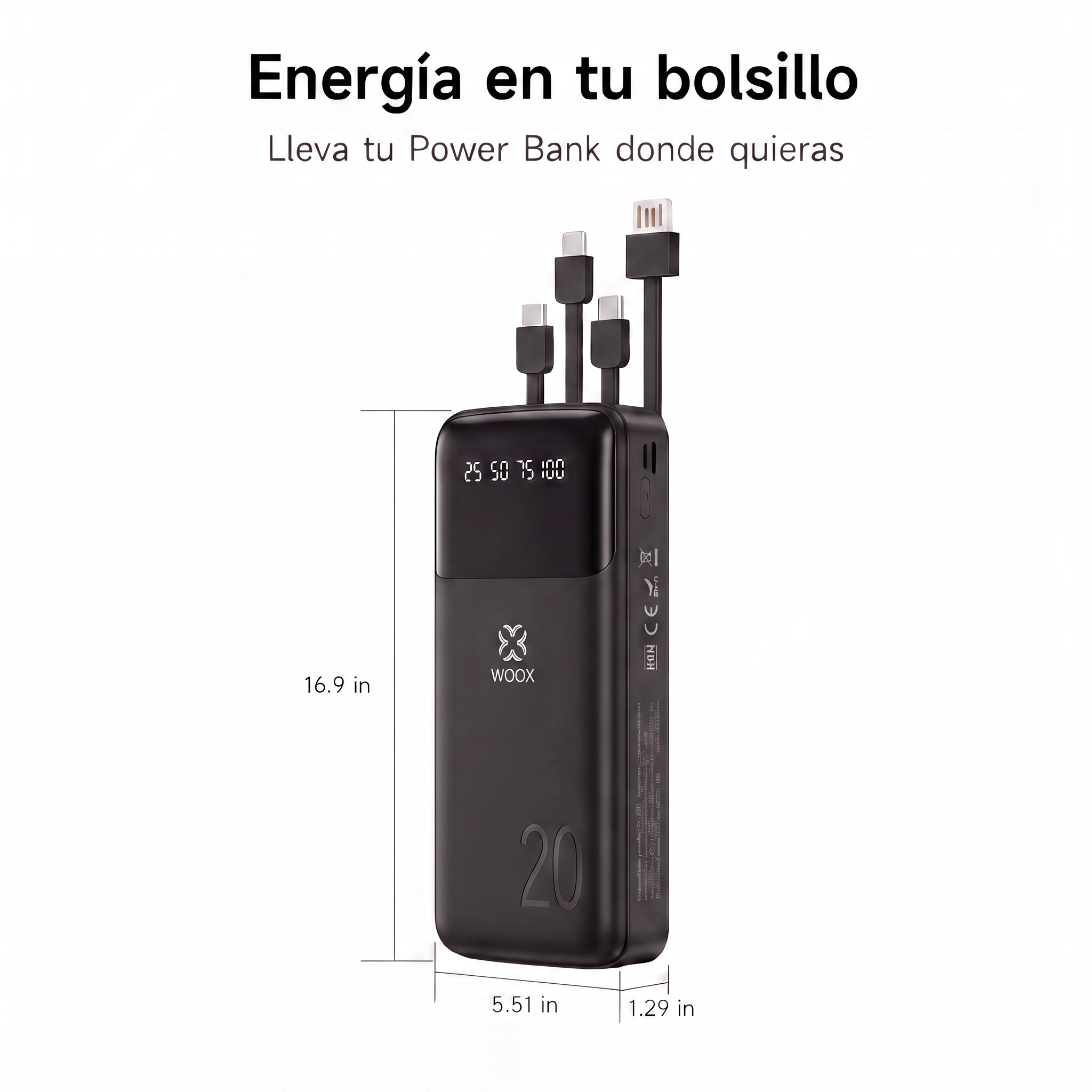 TEMU La batería externa WOOX de 10000/20000 mAh un cable USB Tipo-C 4 en 1 integrado, un cargador universal con múltiples salidas, compatibilidad con