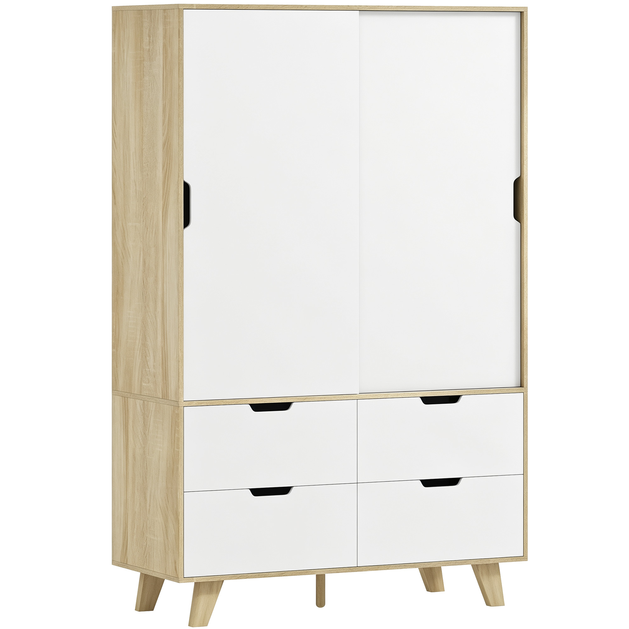 TEMU Armario Dormitorio Moderno con Puertas Correderas, Armario con Barra para Colgar, Estantes Ajustables y 4 Cajones, 120x50x187,5 cm, para Salón,