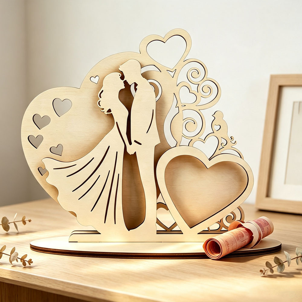 TEMU Geldgeschenk aus Holz, dickes Holz herzförmige Tischdekorationen für Braut und Bräutigam, , hochwertiges Geschenk, rustikale Hochzeitsandenken,