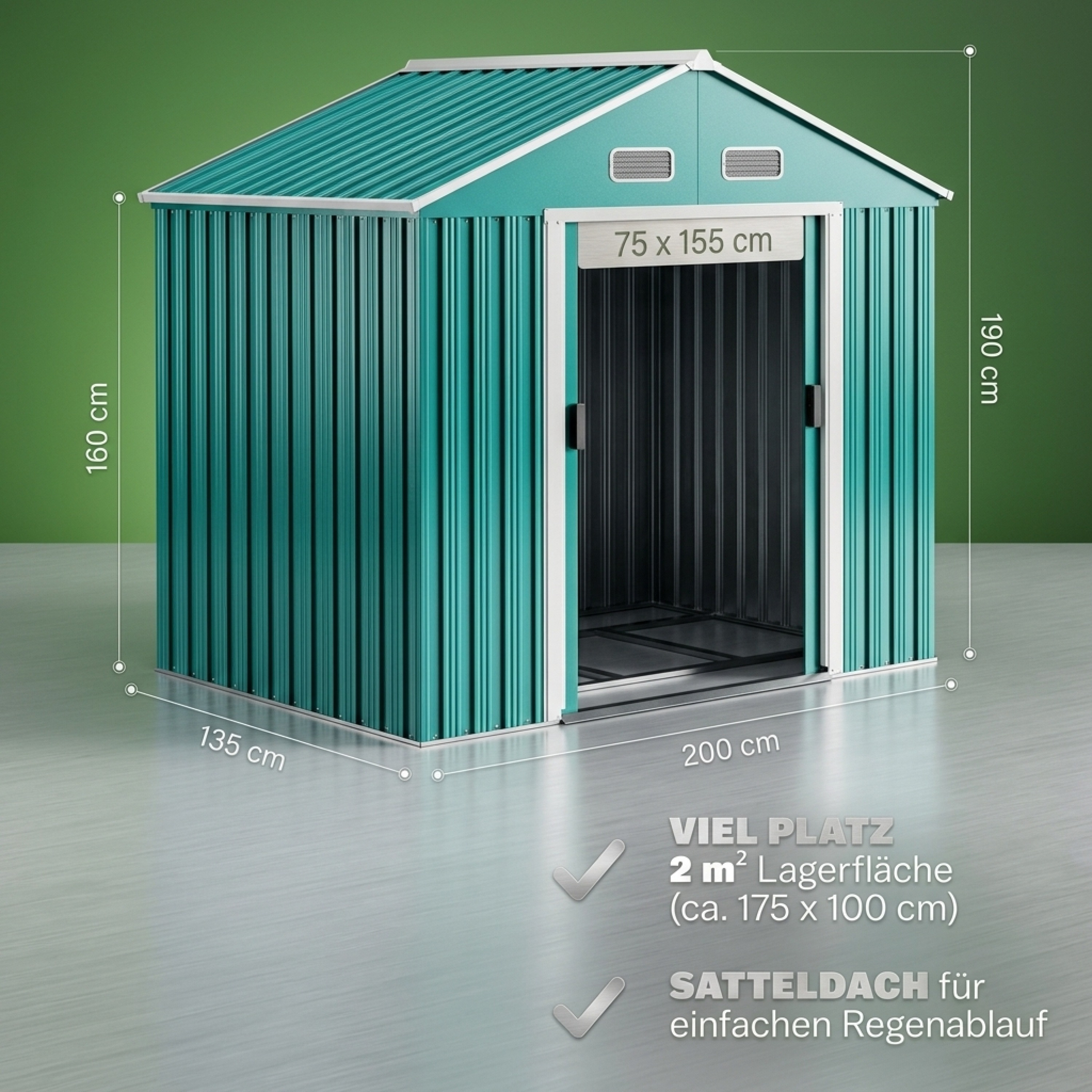 TEMU Cobertizo de herramientas de metal XL 196x132x188 cm con base de 2 m², 4 m³, con puerta corredera, 4 portaherramientas de 10 kg, ventilación,