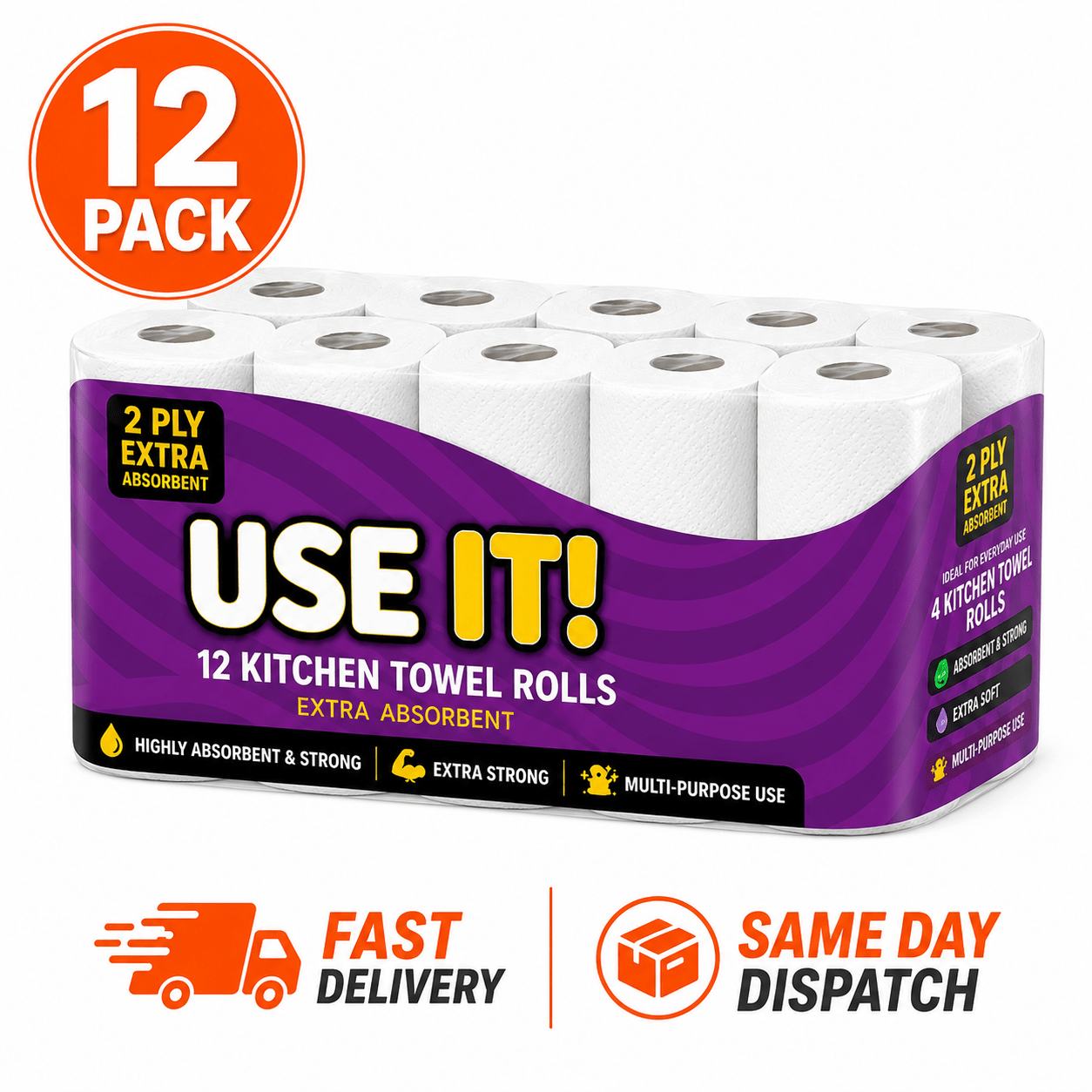 TEMU Manodu Kitchen Rolls 12 Pack, Super Absorbent Paper Towels, Thick White Long Kitchen Roll For Everyday Cleaning, Extra Long Household Rolls For