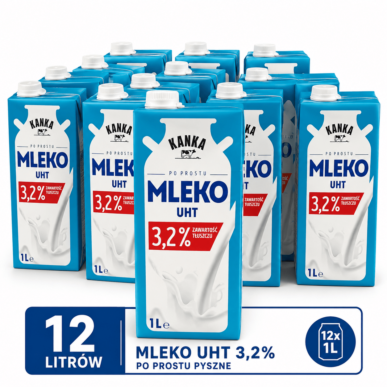 Kanka Uht Milk 3.2% 1l, Perfect For Coffee, Cereal, And Cooking, 12x1l