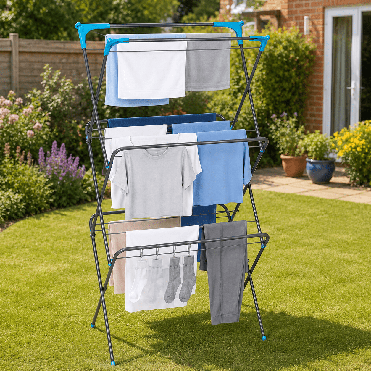 TEMU 3-tier Foldable Clothes Drying Rack, Large Capacity Indoor & Outdoor Laundry Airer With Multiple Hanging Rails, Space-saving Portable Clothes