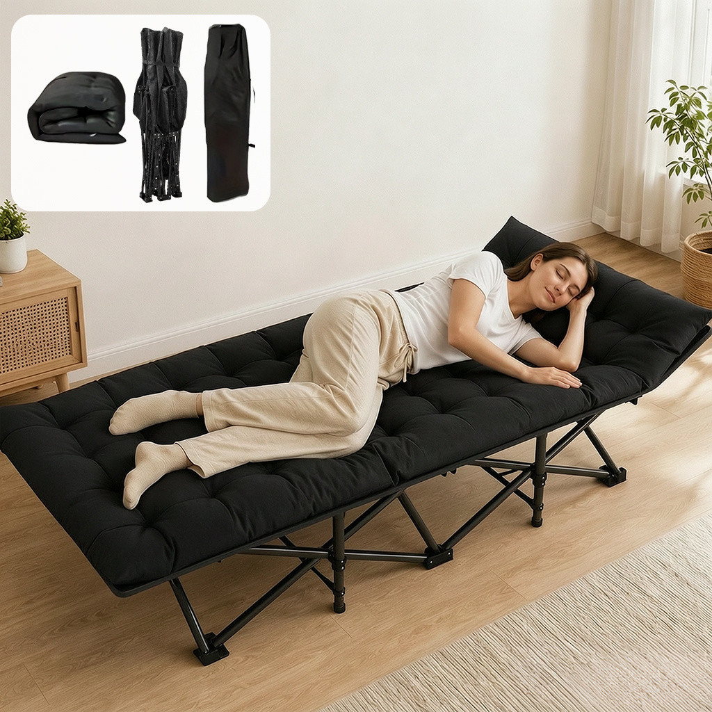 TEMU Lettino da campeggio pieghevole con coprimaterasso - Letto portatile per resistente per pisolino , viaggi e campeggio, borsa per il trasporto,