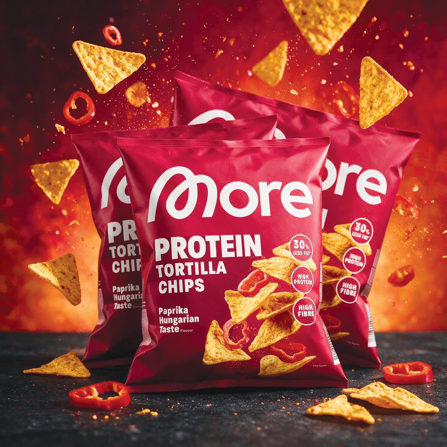 Image of 3-pack - More Protein Tortilla Chips With Paprika, Hungarian Taste, 3x50g