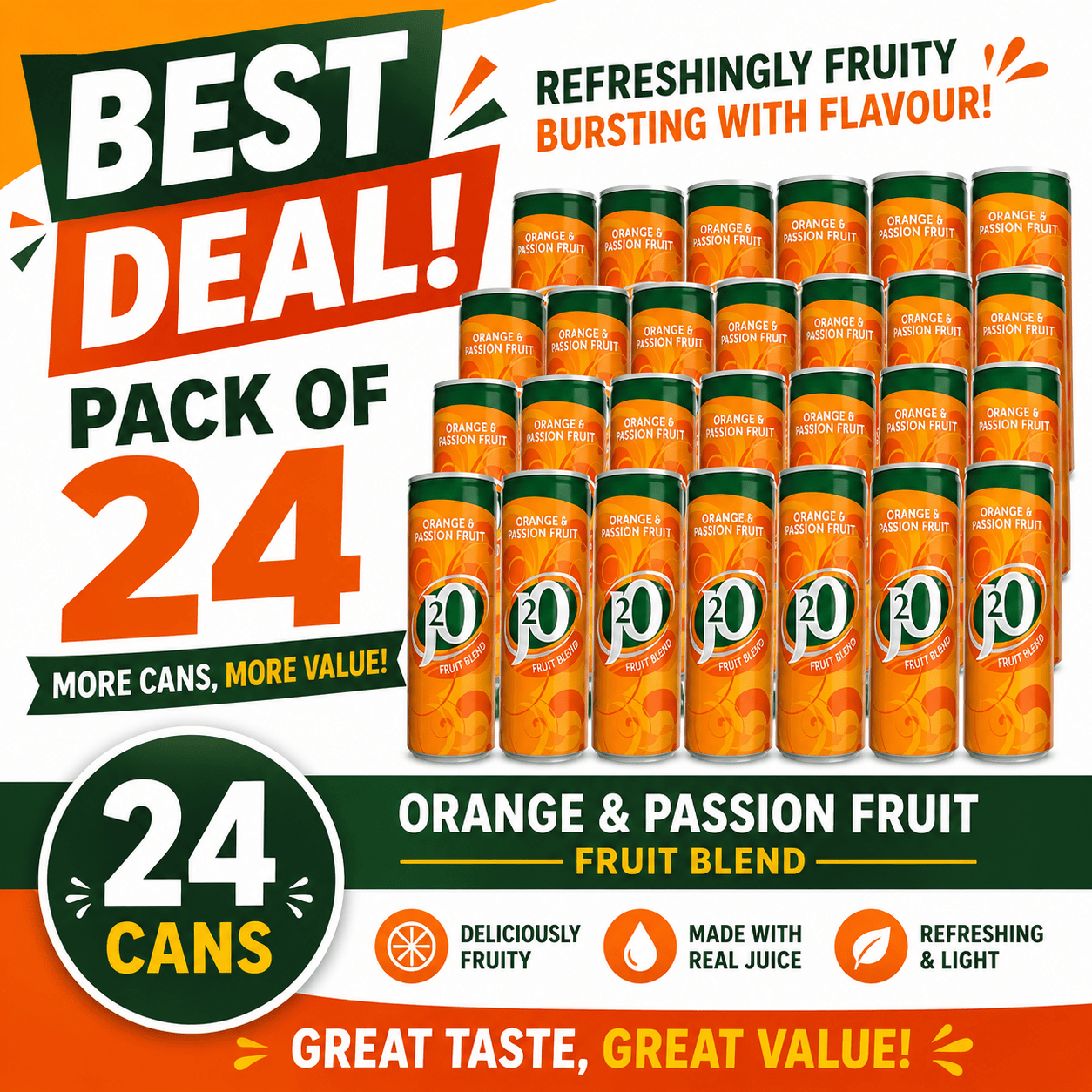 TEMU J2o Orange & Passion Fruit 250ml Cans Pack Of 24