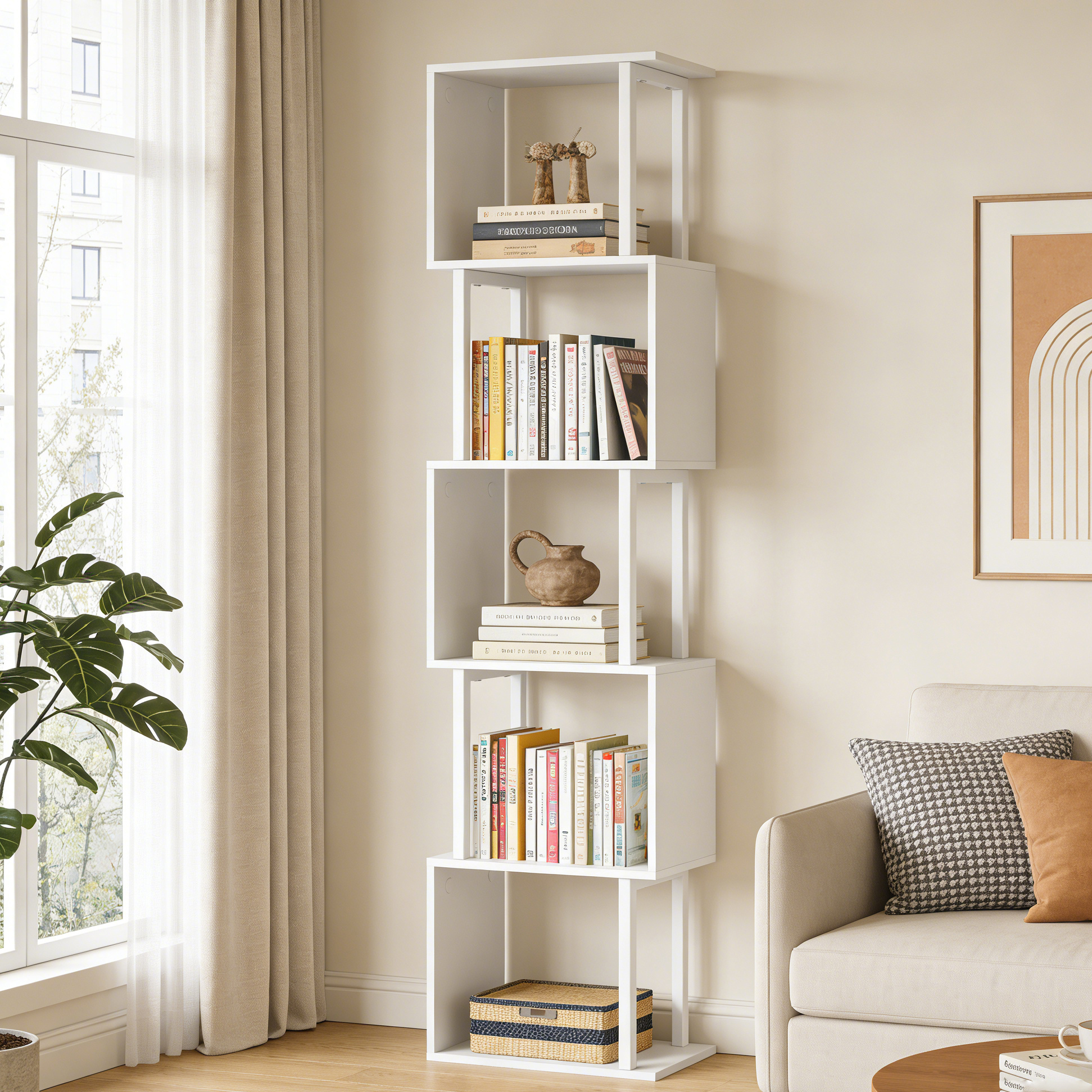 Image of 5-tier Bookshelf, Storage Shelf With Metal And Anti-tip, Freestanding Wooden Bookcase, Display Rack