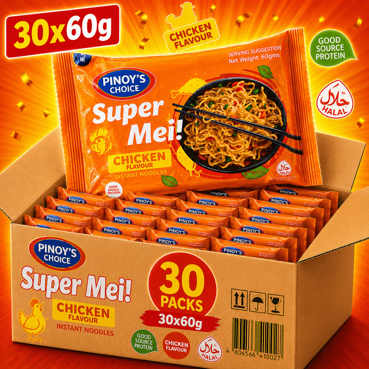 Image of Pinoy’s Choice Super Mei Chicken Flavor Instant Noodles – 30 X 60 G – Chicken Flavor – Bulk Pack