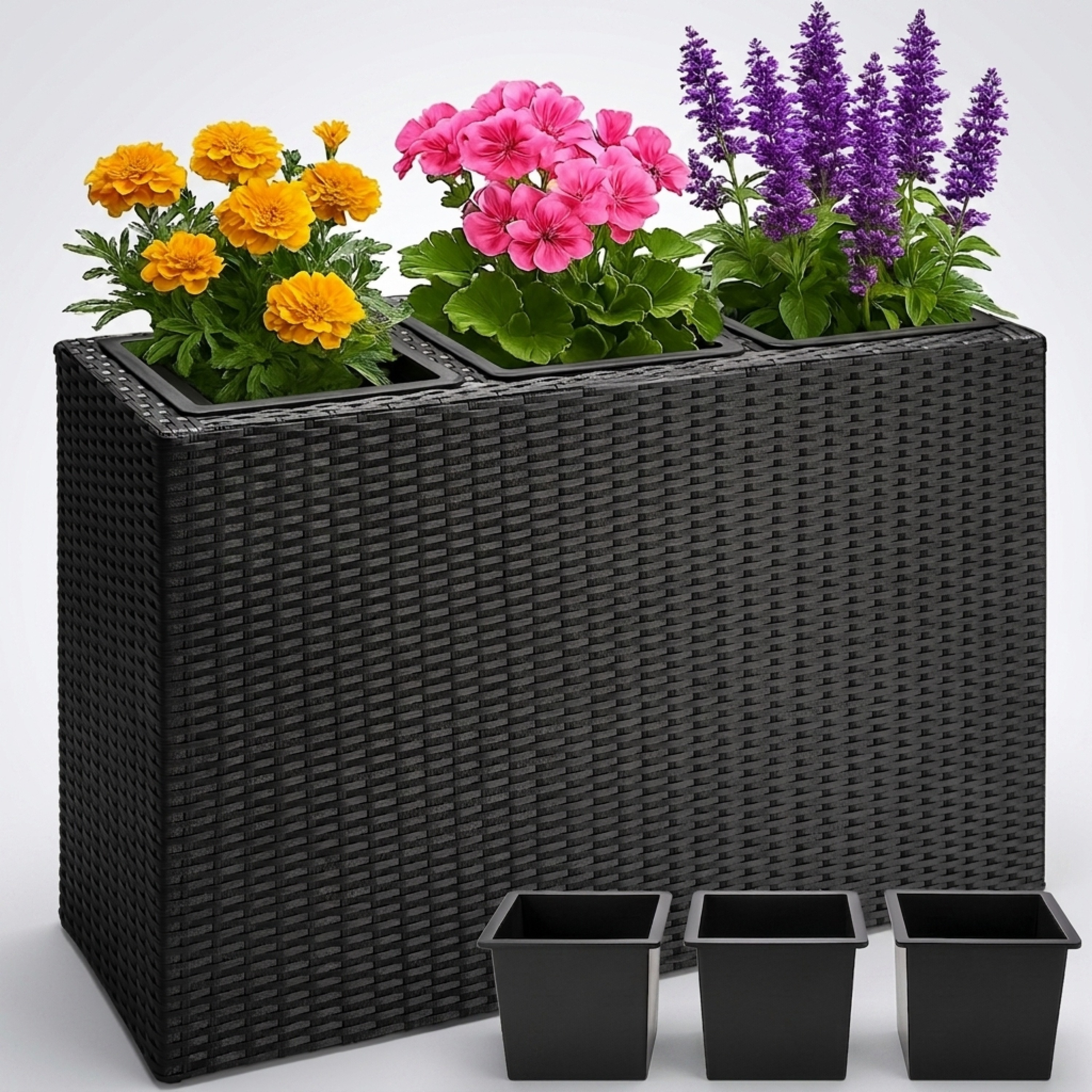 Flower Box 3 Inner Pots Water Drainage Outdoor Rectangular Planter Flower Pot Raised Bed