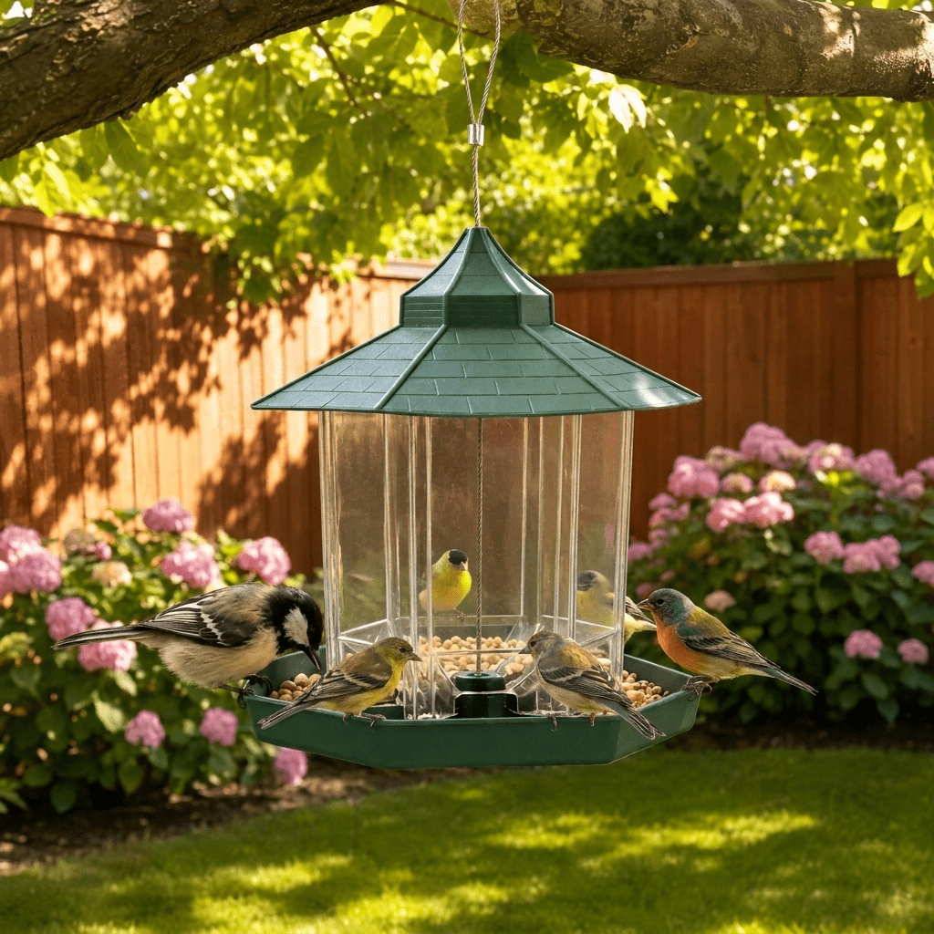 Image of ‑style Hanging Bird Feeder For Garden, Outdoor Wild Bird Seed Feeding Station With 6 Feeding Ports For Backyard Decoration
