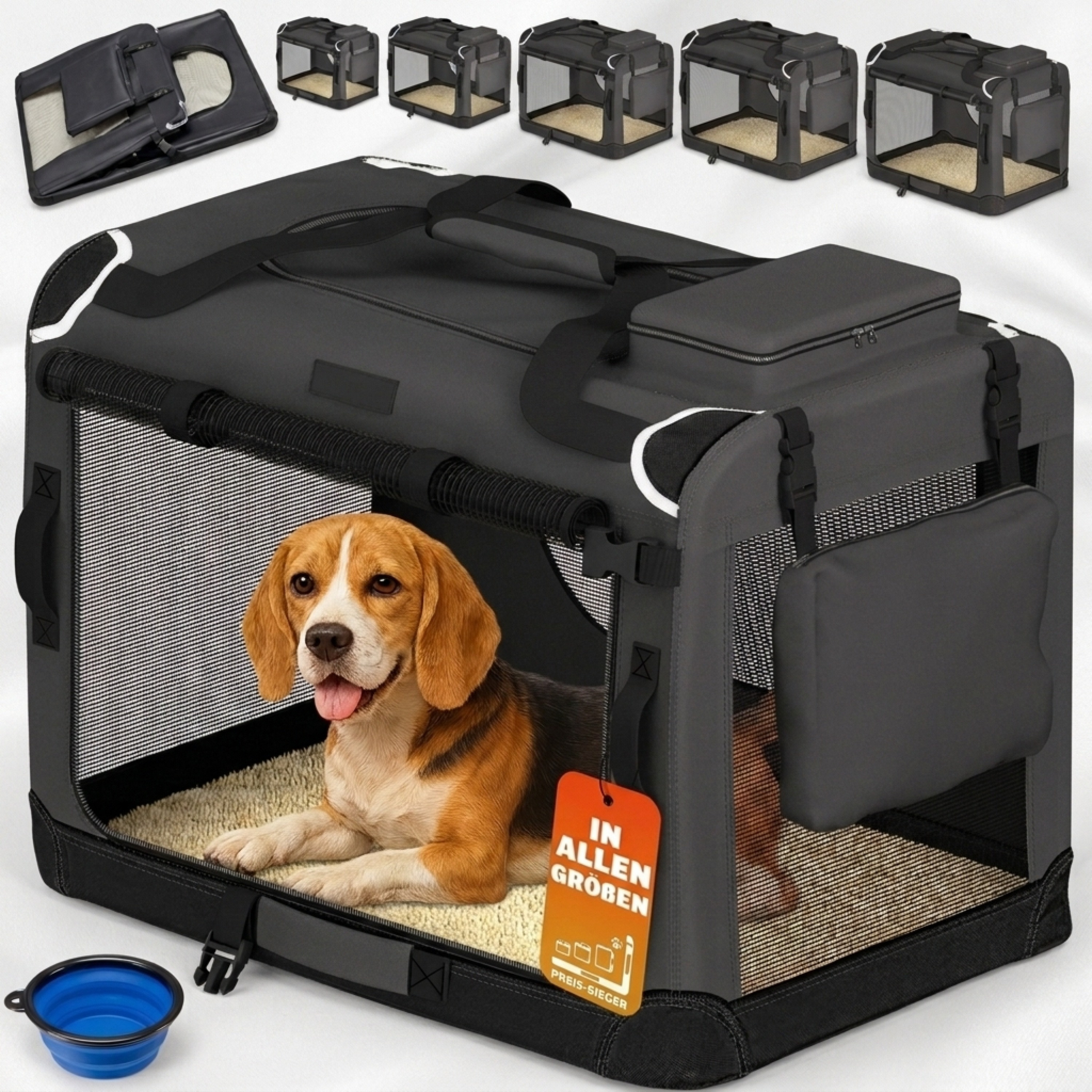 Image of Foldable L-shaped Dog Crate, 70x52x50cm, For Car, Breathable, Durable
