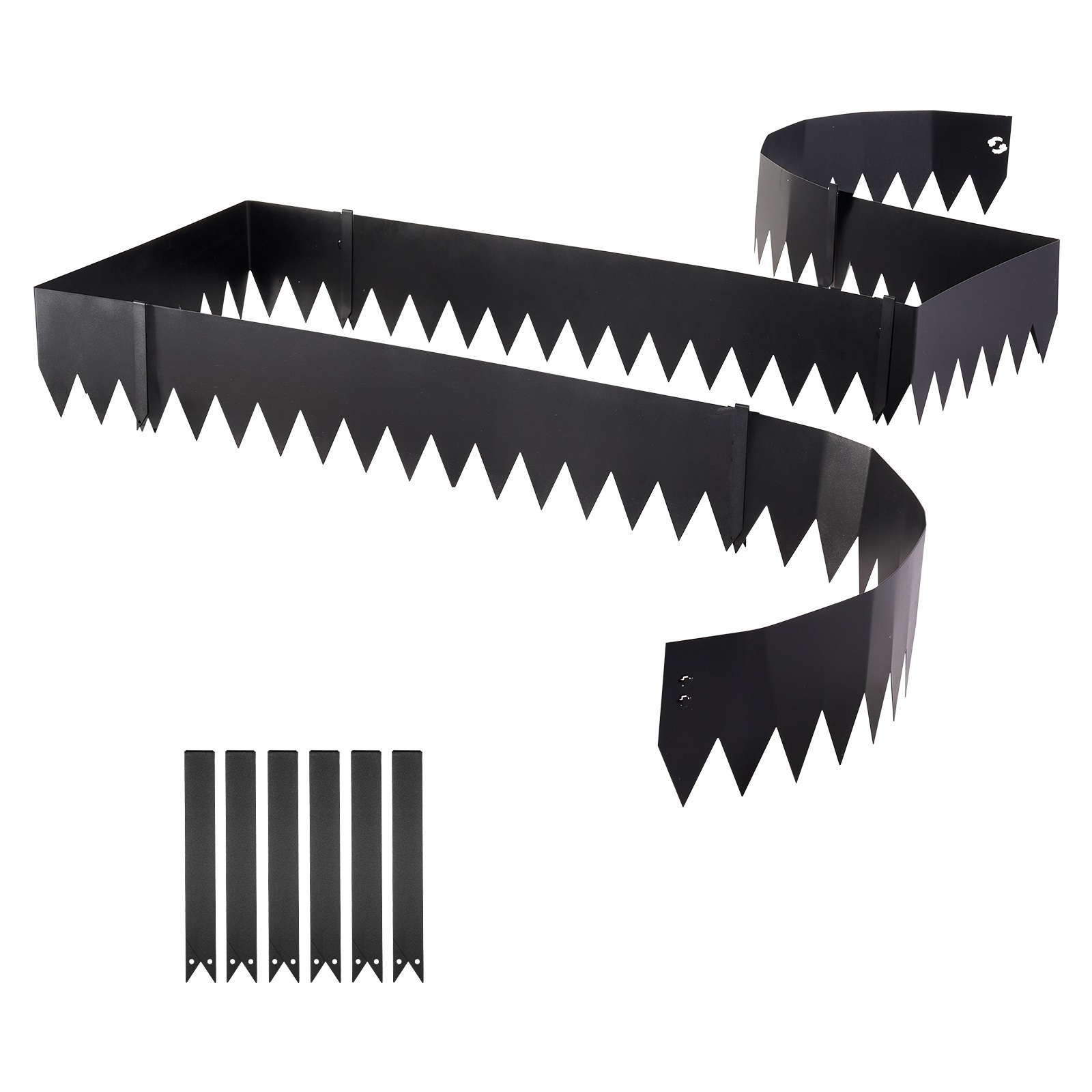 Image of Galvanized Steel Landscape Edging, 6-pack 1016 X 203 Mm Metal Edging For Landscaping With 6 Mounting Clips, Metal Garden Edge Border For Flower Bed, Yard Pathway, Black
