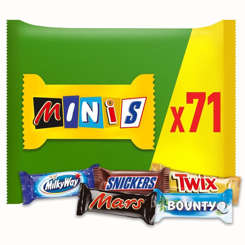 Image of Mixed Minis Mini Chocolate Bar Mix 71 Bars 1.4kg With Mars, Snickers & Twix Bulk Pack