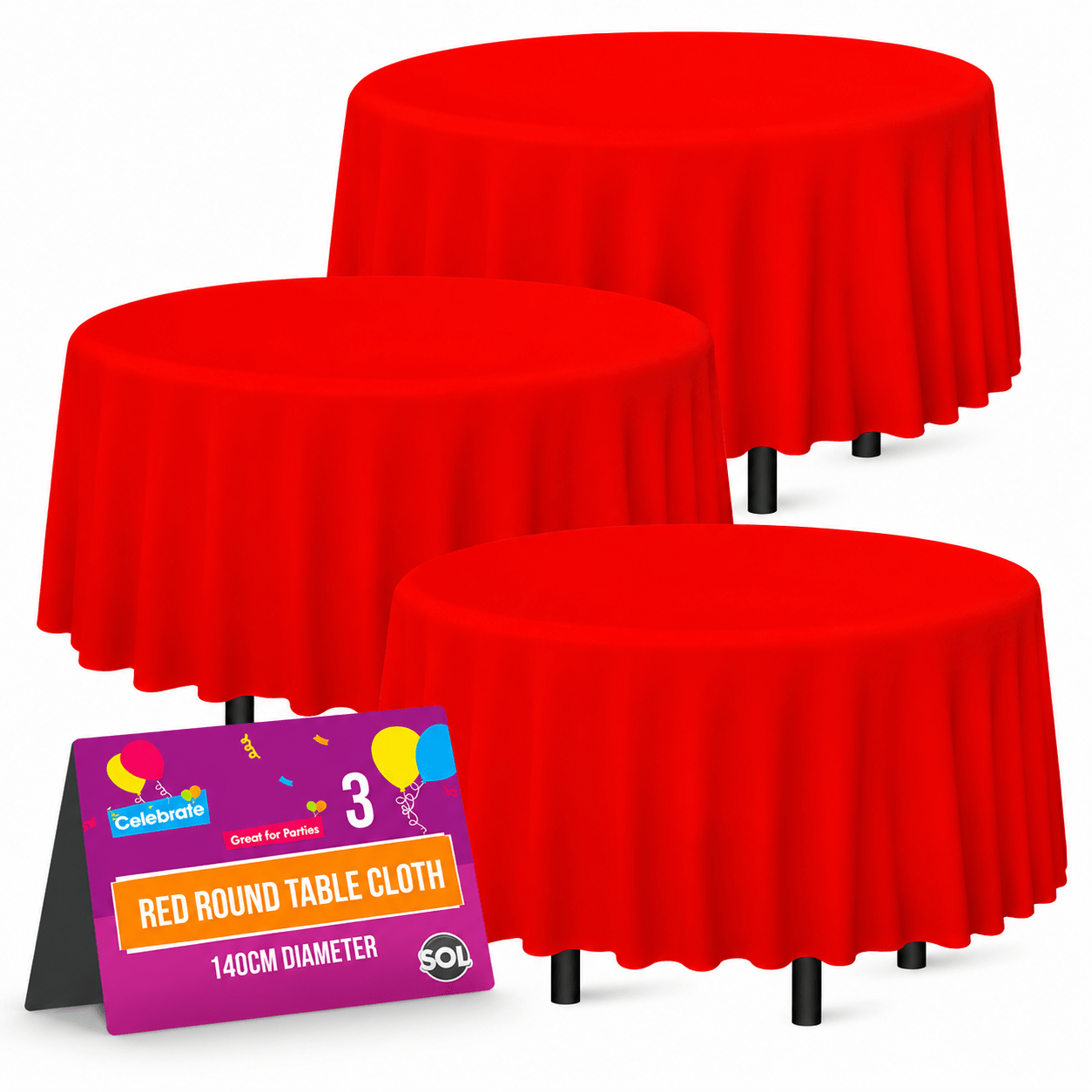 TEMU 3 Pack Red Table Cloth | 140cm 55 Inch Round Table Cloths | 25 Micron Plastic Table Covers | Red Round Tablecloth For Birthday, Wedding,