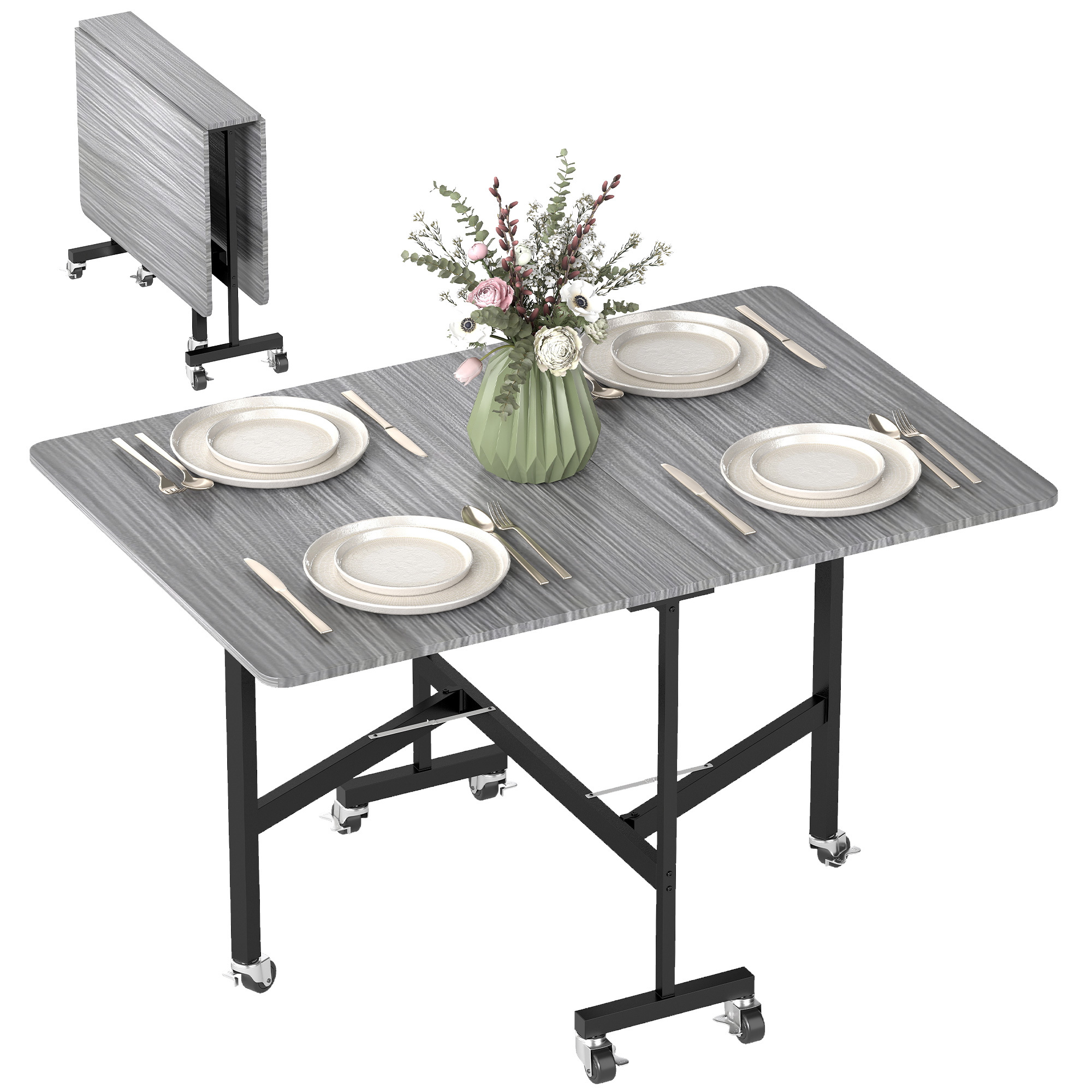 TEMU Mesa Plegable de Comedor 4-6 con Ruedas 120x80x73 cm