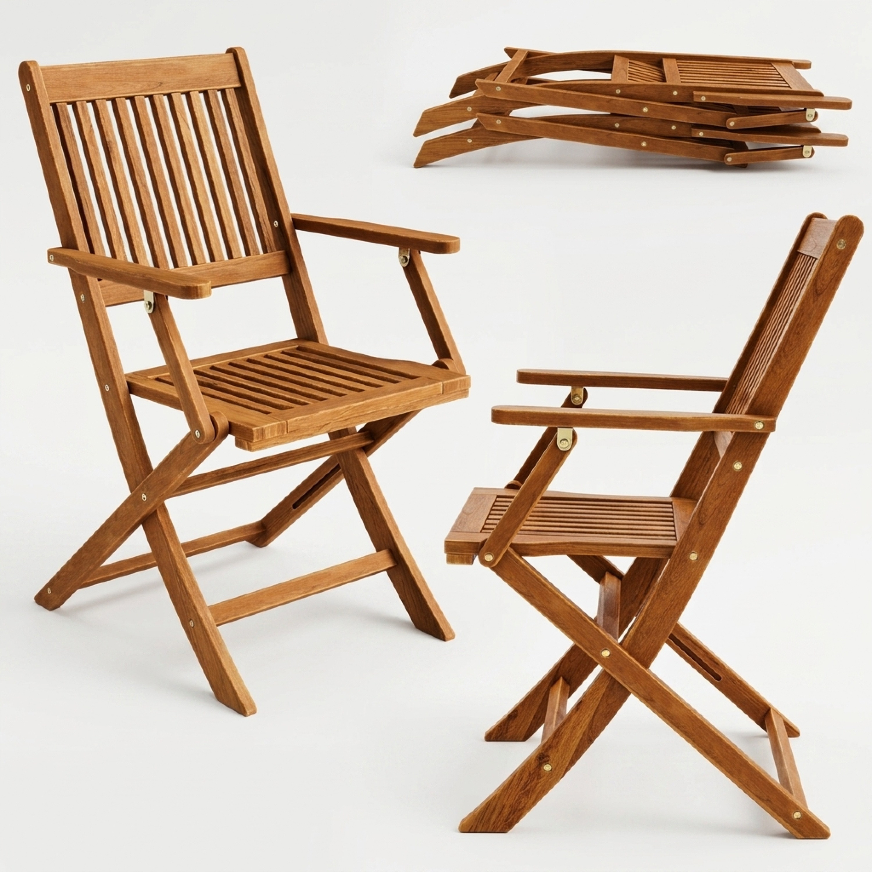 Image of 2-piece Set Acacia Wood Folding Garden Chairs, High-back Folding Armchair