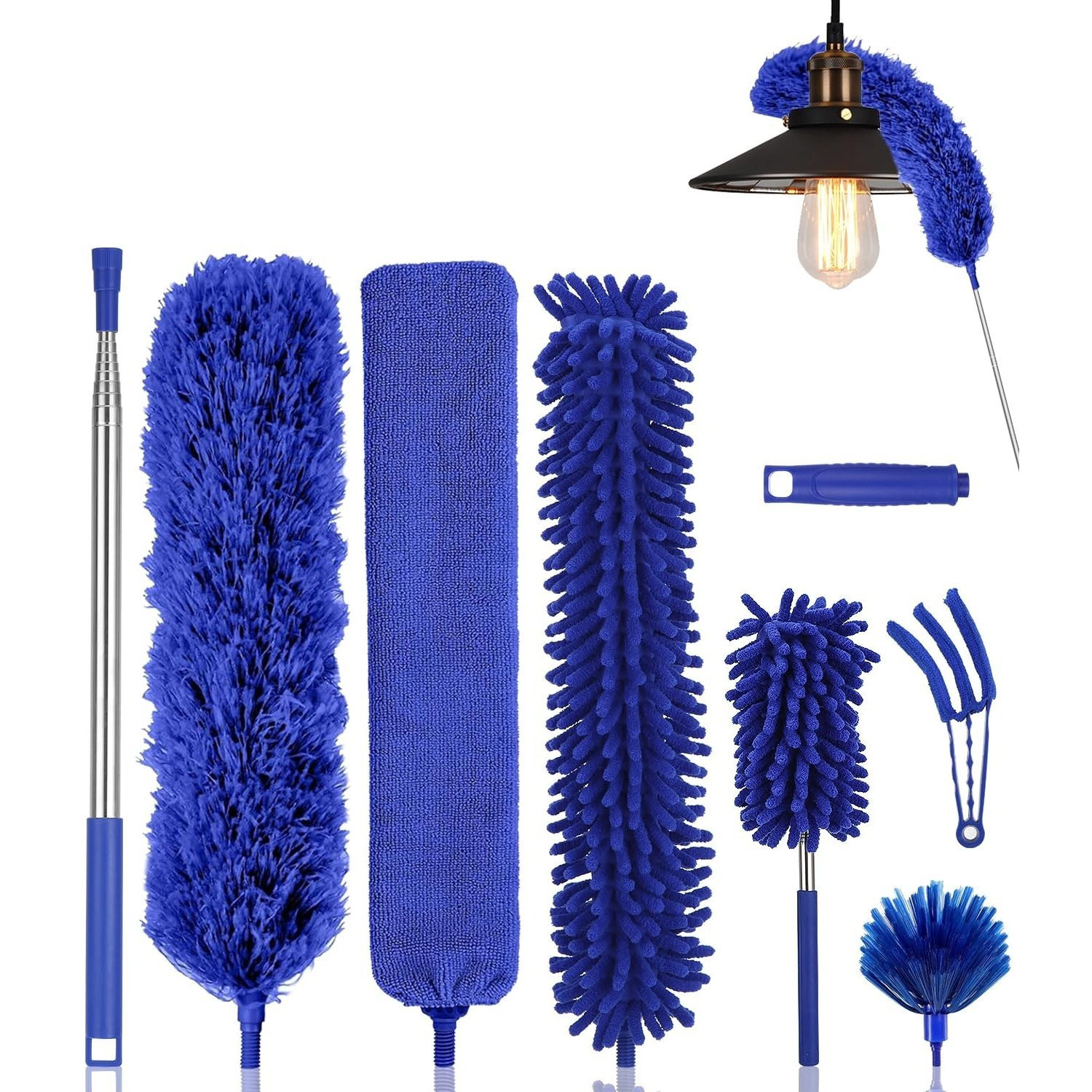 Image of 280cm Long Extendable Duster Kit, 8‑in‑1 Telescopic Cleaning Tool With Multiple Replacement Heads, Washable Microfiber Chenille Duster For High Corners Ceiling Fan Air Conditioner