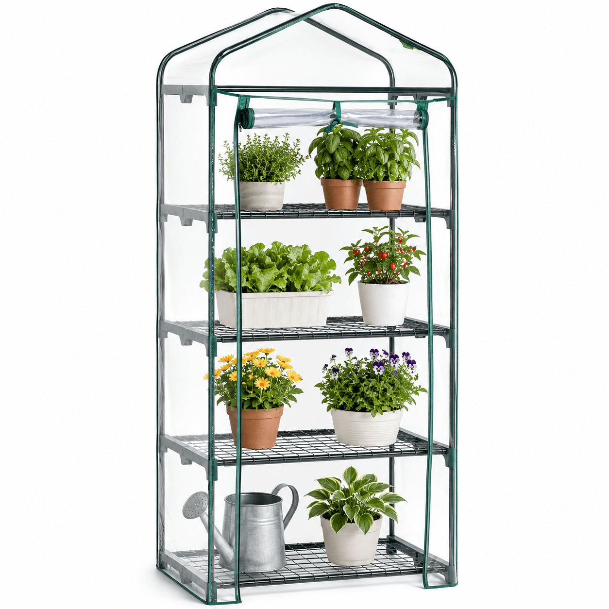 TEMU 160 X 49 Cm - 4 Tier Greenhouse Compact Green House With 4 Shelves And Clear Pvc Cover / For Garden And Outdoor Roll Up Zip Panel No Tool