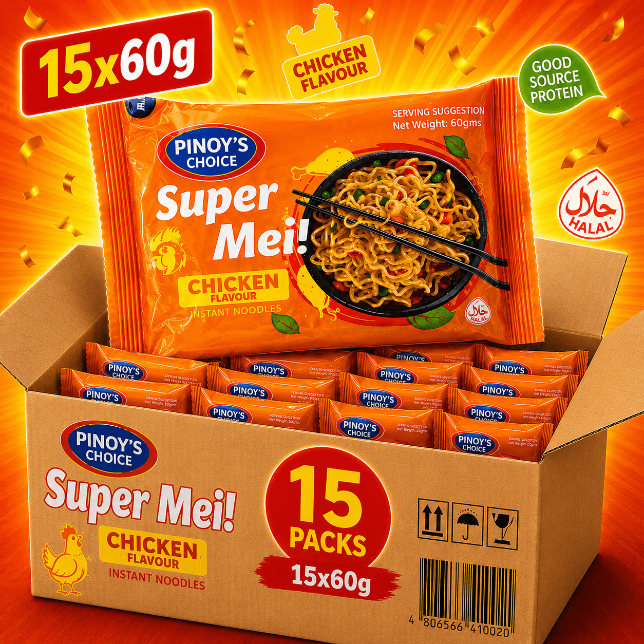 Image of Filipino's Choice Super Mei Chicken Flavor Instant Noodles - 15 X 60 G - Chicken Flavor - Bulk Pack