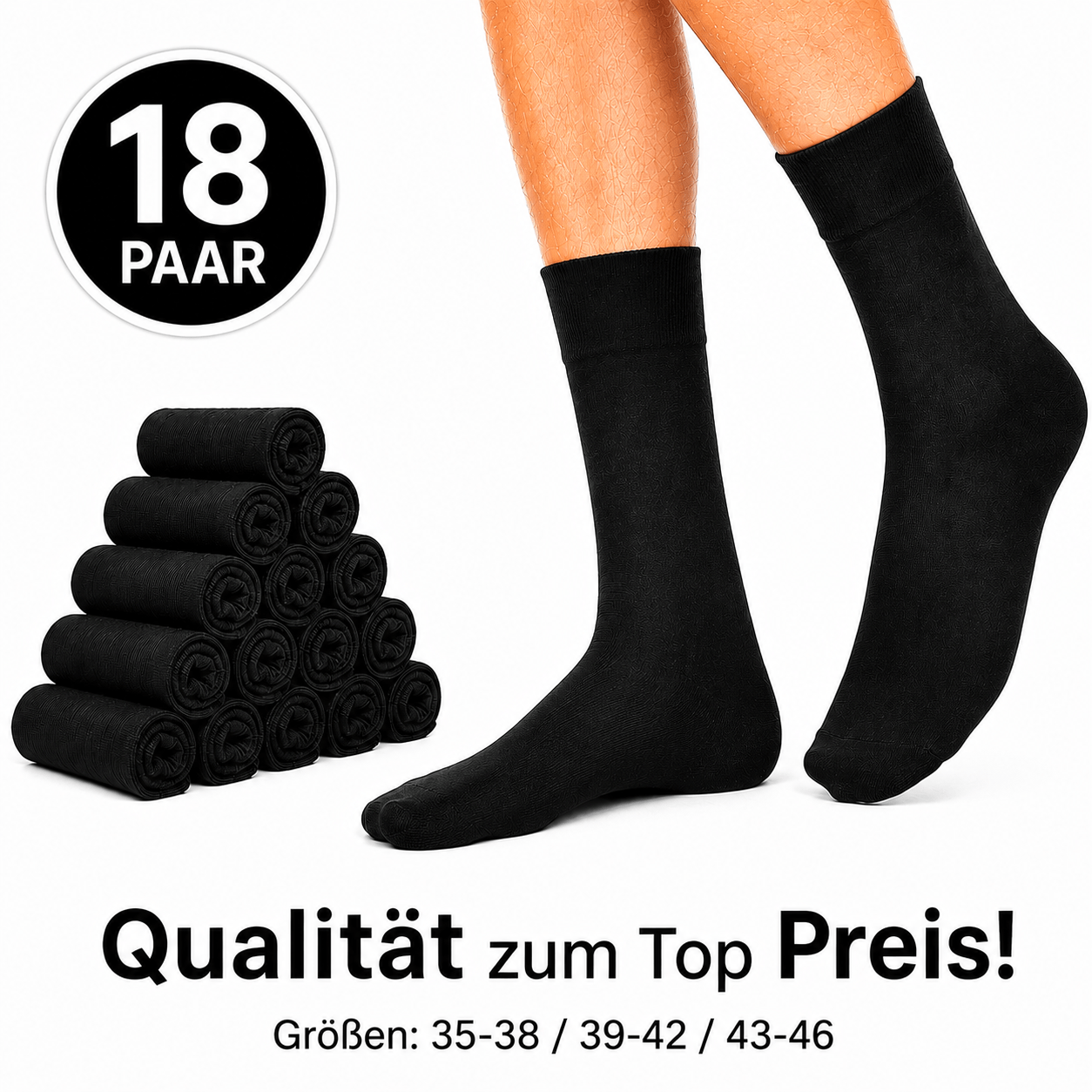 Image of 18 Pairs Socks For Women, Men, Unisex, Sizes 35–38 39–42 43–46, Socks, Everyday Socks, Business Socks, Casual Socks, Sports Socks, Men's Socks, Women's Socks, Durable, Elastic Cuff