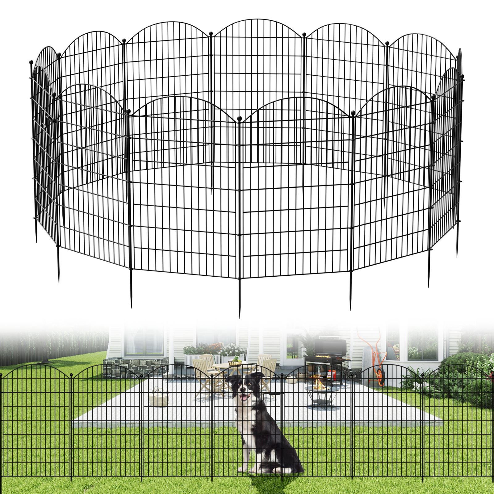 Image of Garden Fence With Gate, Metal Wire Panel Border For Dogs Rabbits, Garden Fencing Animal Barrier For Yard Patio Outdoor Decor Temporary Fence