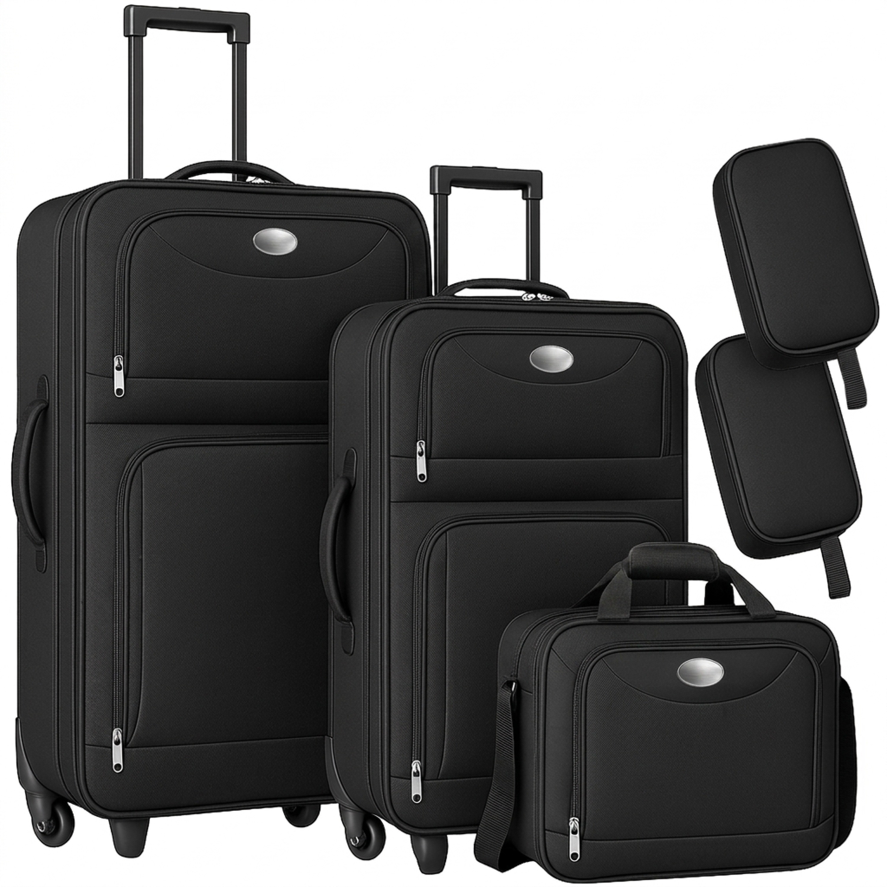 TEMU Ensemble de bagages léger 4 pièces en coque souple noire avec trousses de toilette, emboîtables, compartiment en , poignée télescopique, valise,