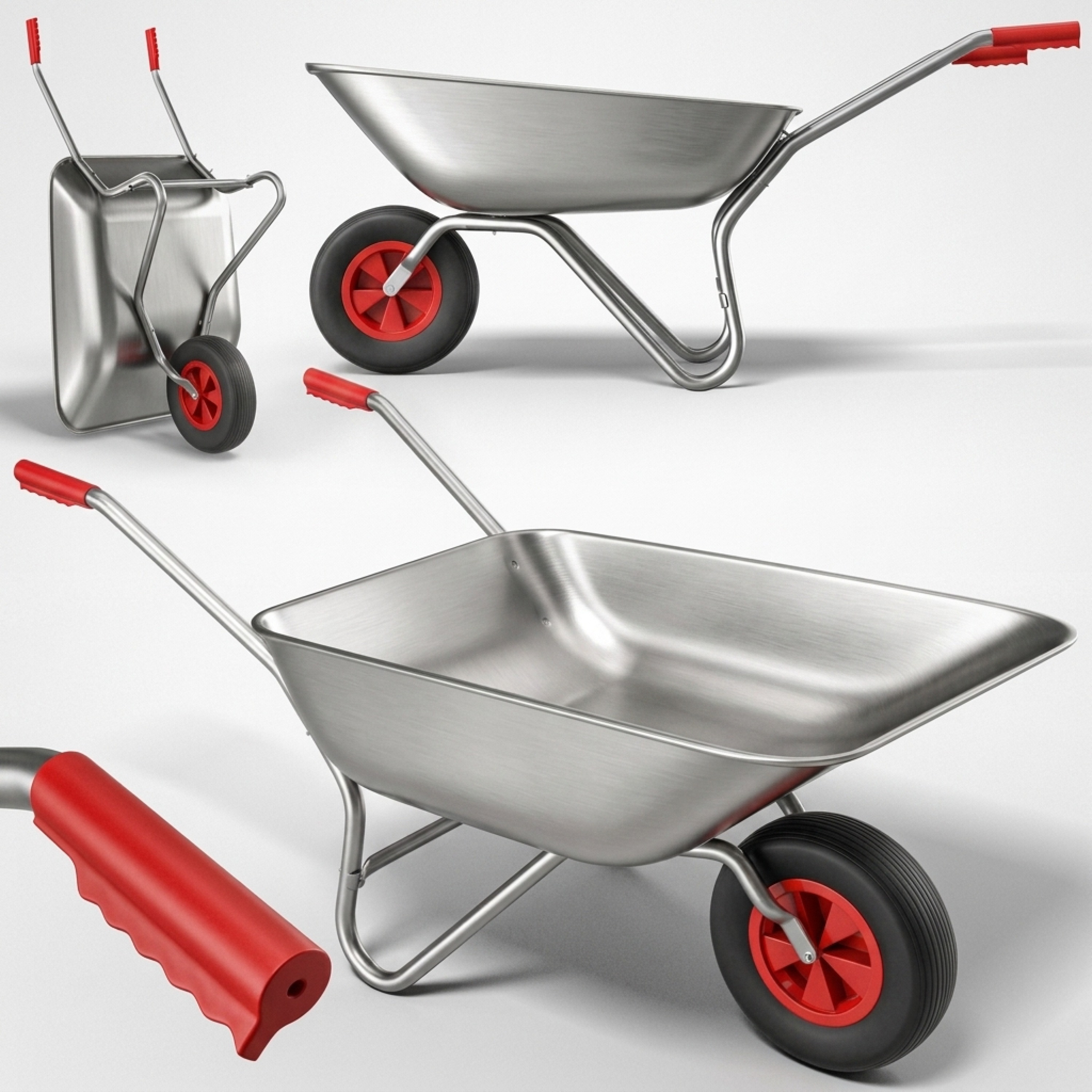 Image of Wheelbarrow 80l 100kg Up To 100kg Carrying Capacity, Pneumatic Tire, Steel Rim, 32cm, Galvanized, Construction, Garden, Garage, Workshop, Silvery