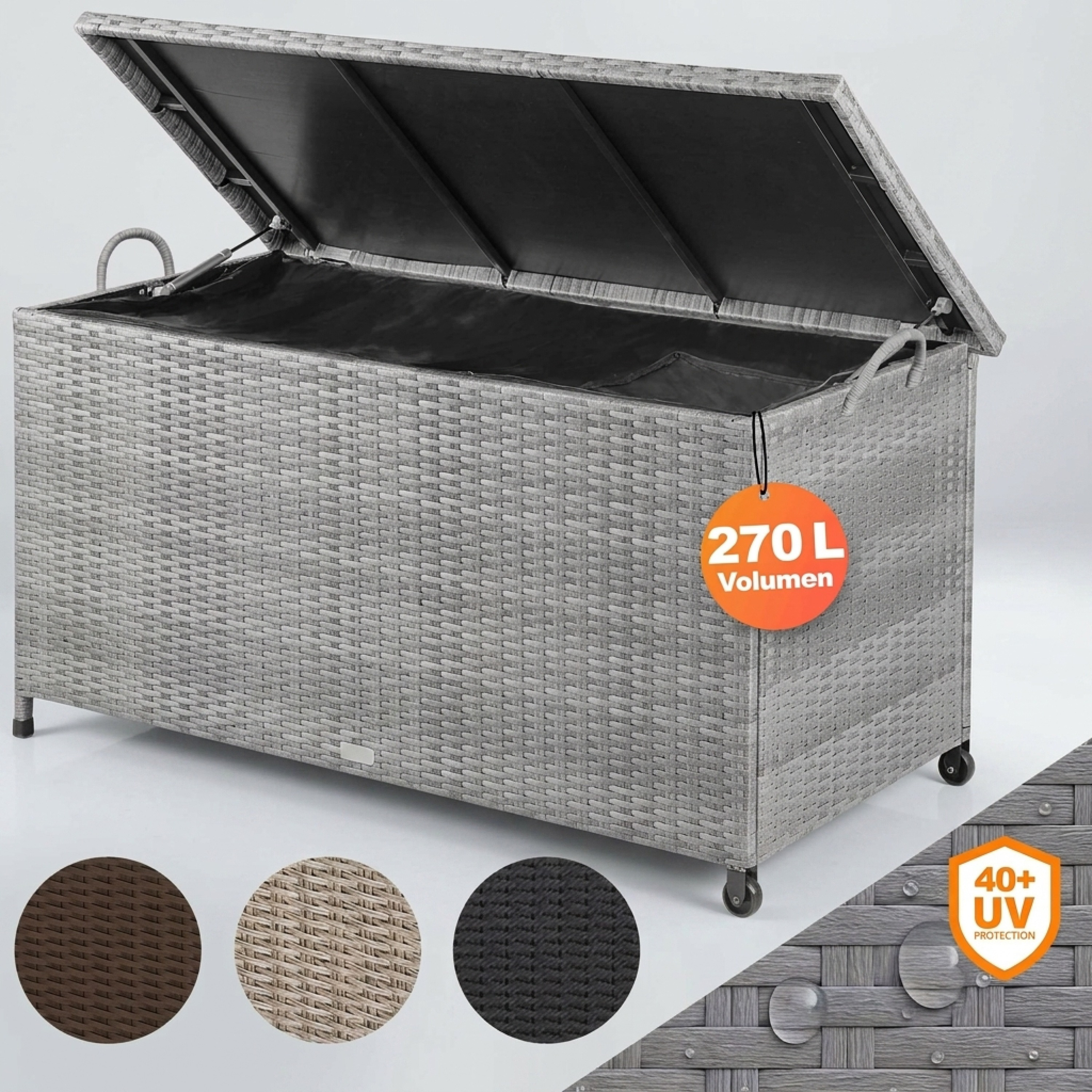 TEMU Bac de jardin étanche avec roulettes 270L 117X53Cm, Boîte de rangement