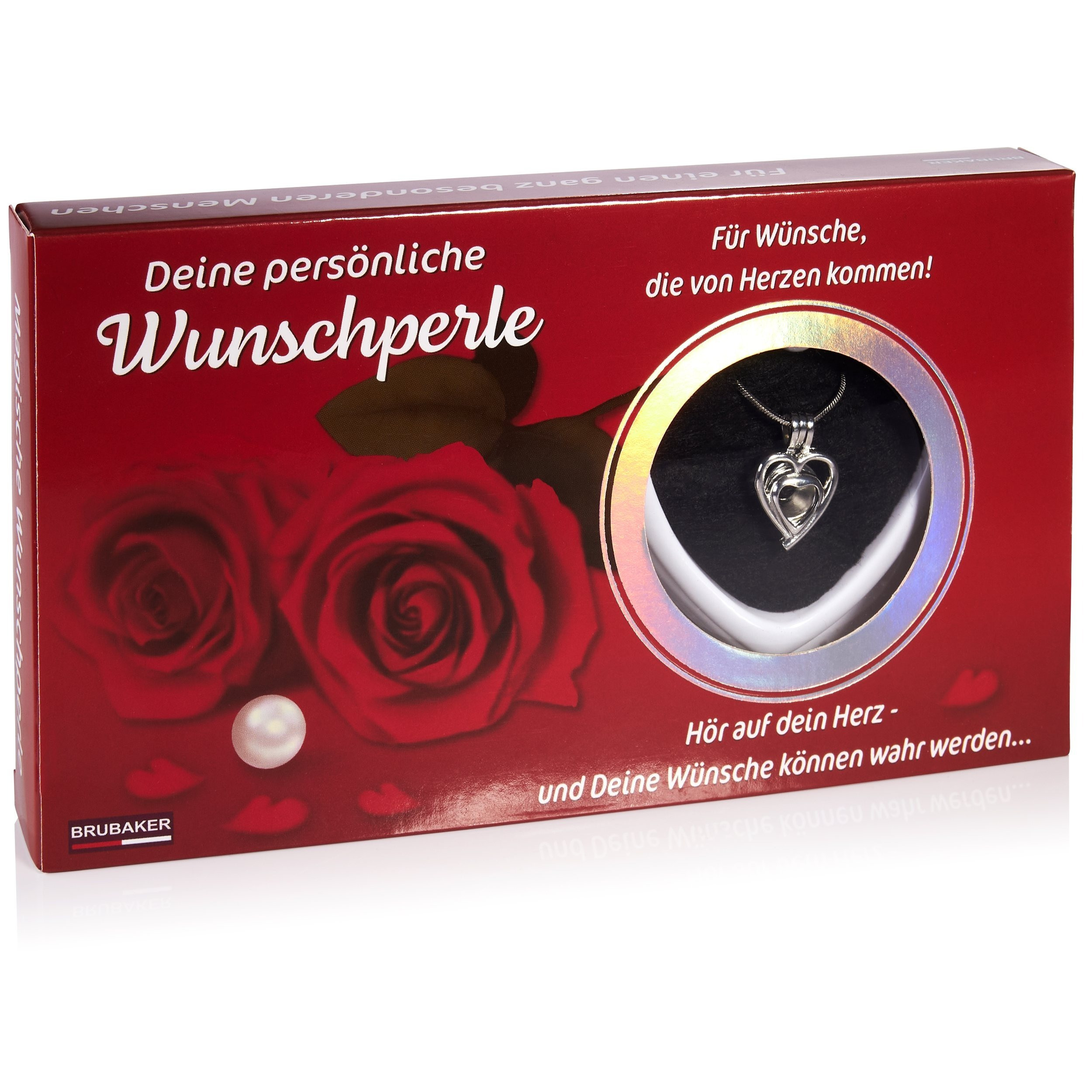 Image of Brubaker Desire Wish Pearl - Necklace With Heart Pendant + Shell With Real Pearl As Jewelry Gift Set For Women