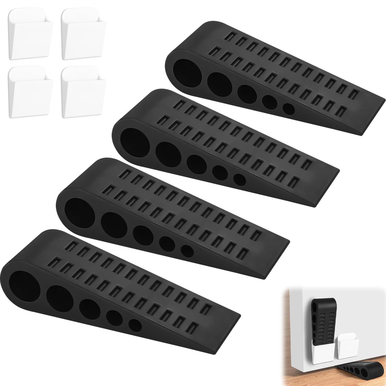 Image of 4pcs Rubber Wedge Door Stop, Height Adjustable Non-slip Anti-scratch Floor Door Stop, Door Stoppers Balcony Protectors, Floor Door Stoppers Suitable For All Surfaces (black)