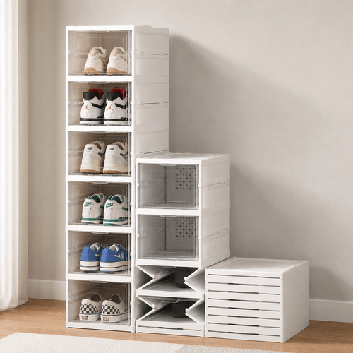 imagen del artículo organizador de zapatos plegable, con puerta, 6 compartimentos.