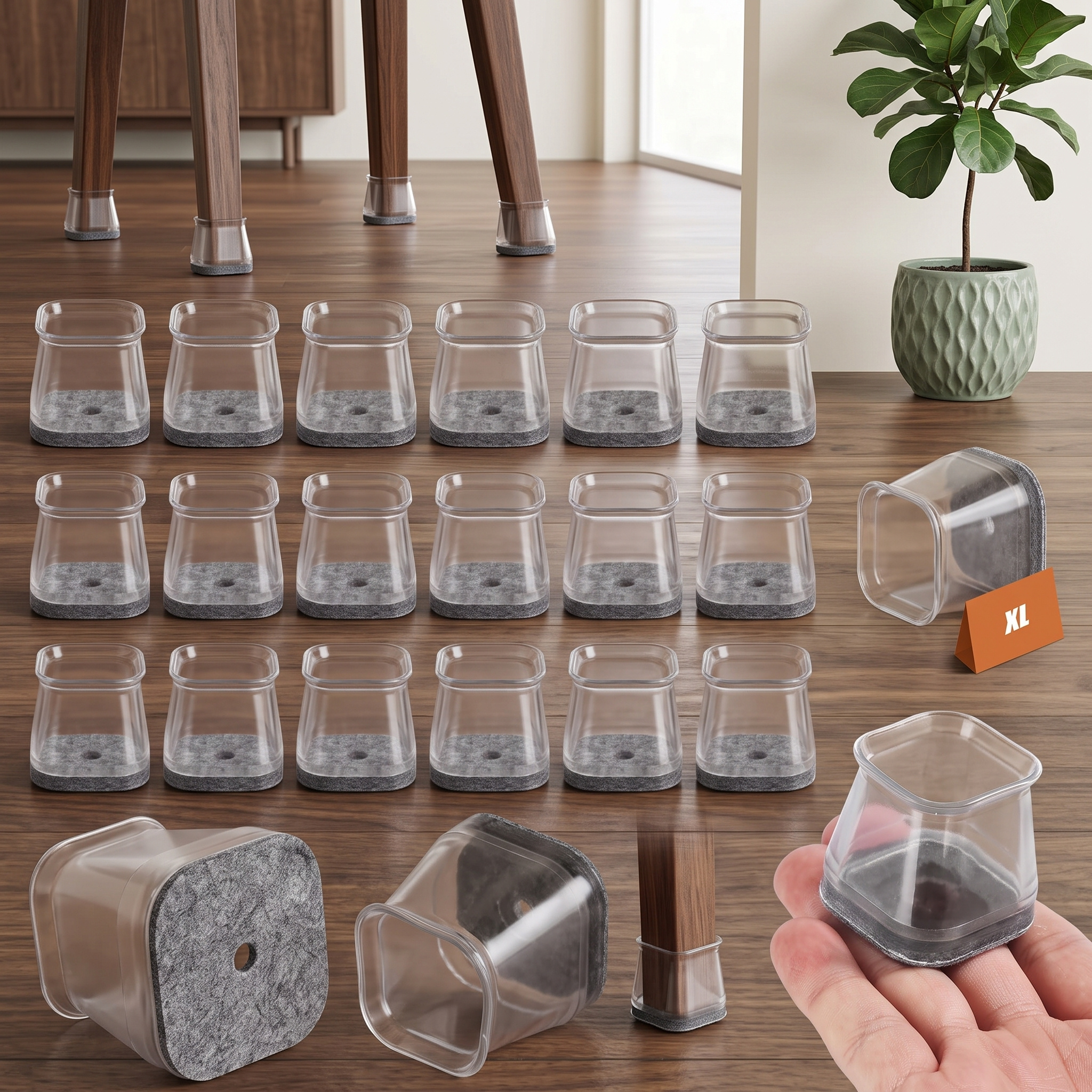 Image of 30pcs Square Chair Felt Pads, Small Transparent Chair Covers, Silicone Felt Pads, Elastic Furniture Leg Pads