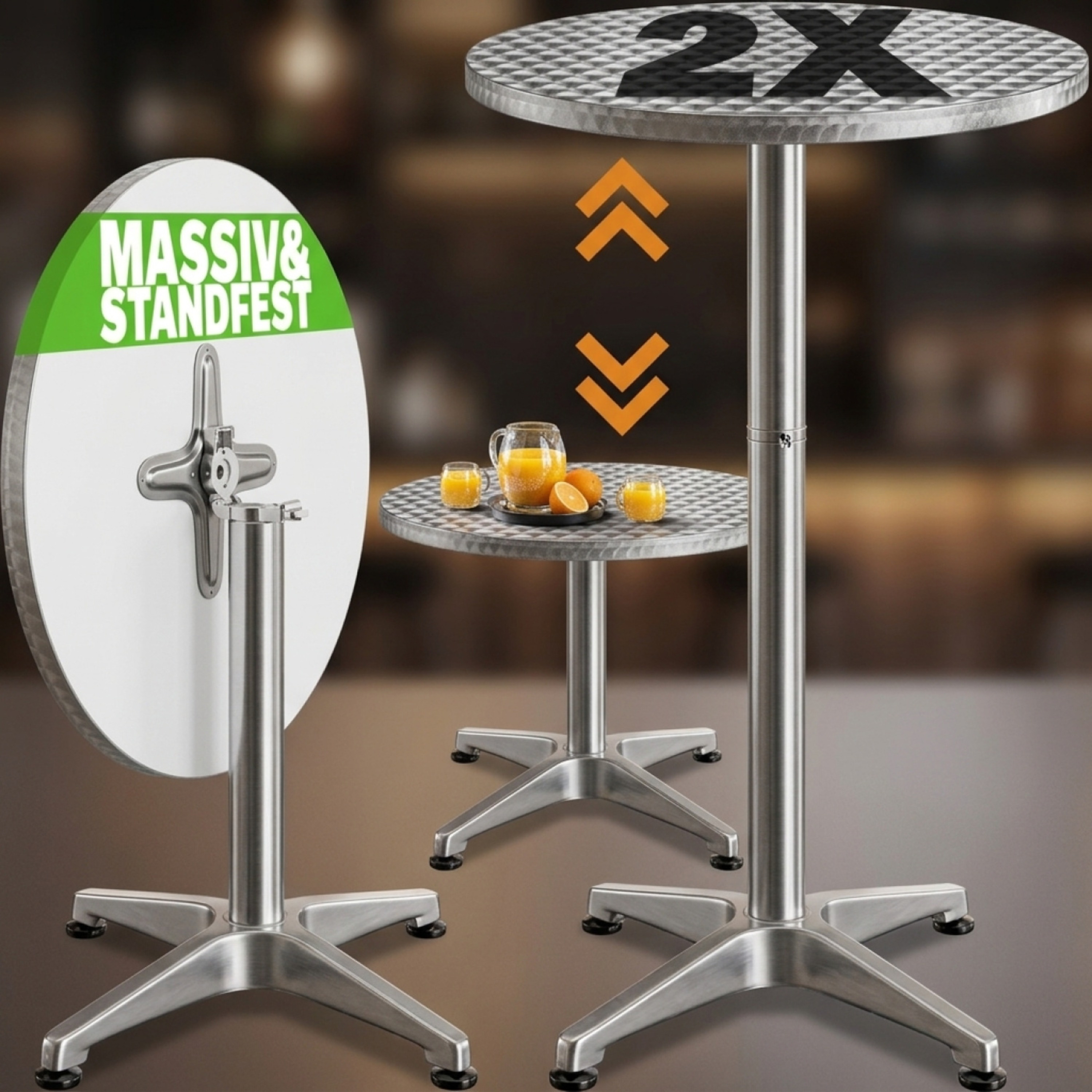 TEMU 2-person Folding Height-adjustable Table, 70 Or 115 Cm High, Aluminum, Weather-resistant, Silvery, 60 Cm Wide, Round, Camping, Garden, Party,