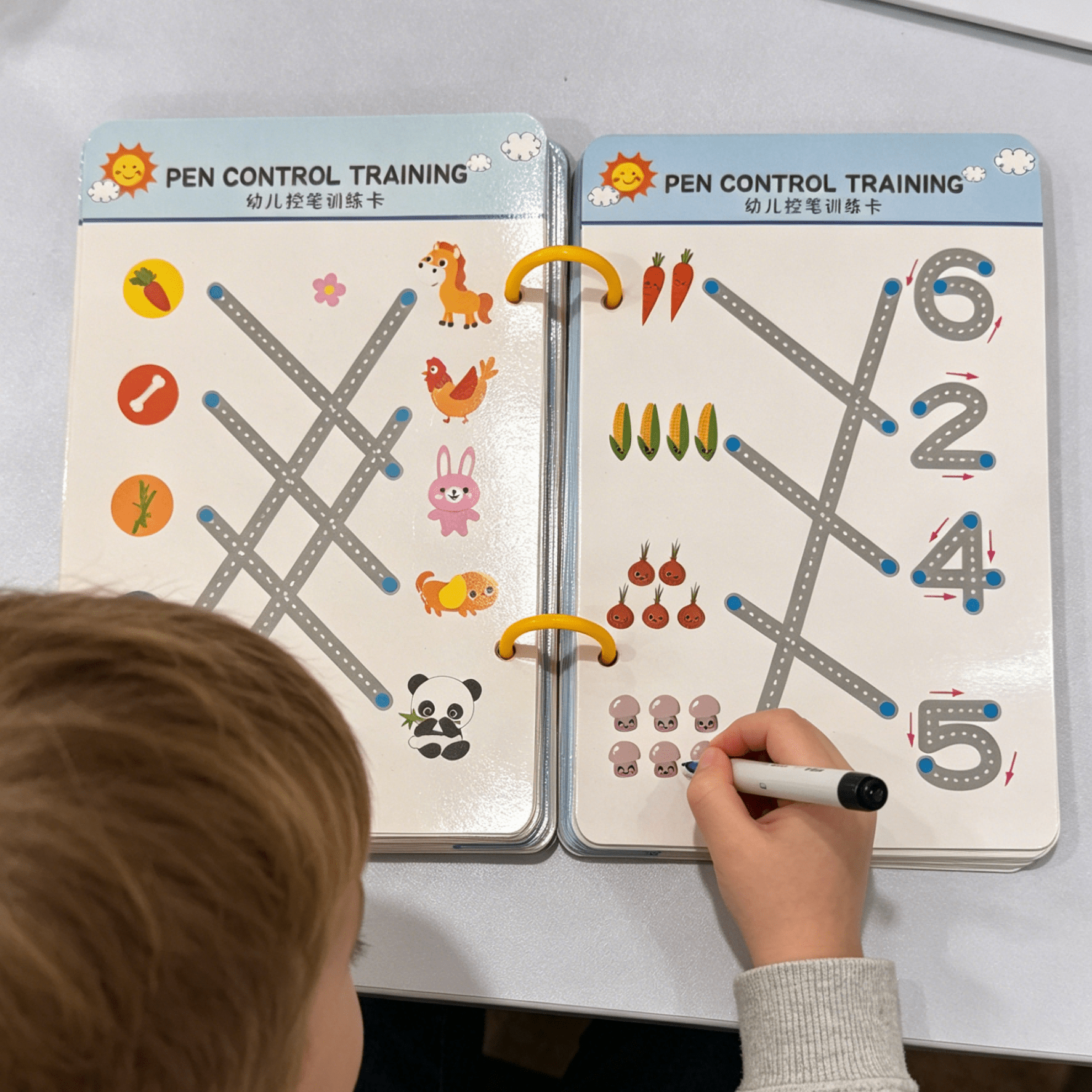 Image of Dry Erase Pen Controlled Notebook, Reusable Letter And Number Drawing Training Manual, Pen Control Training Manual, 96 Page 10 Pen And Eraser Book Collage, Letter And Number Line Drawing Exercise Book
