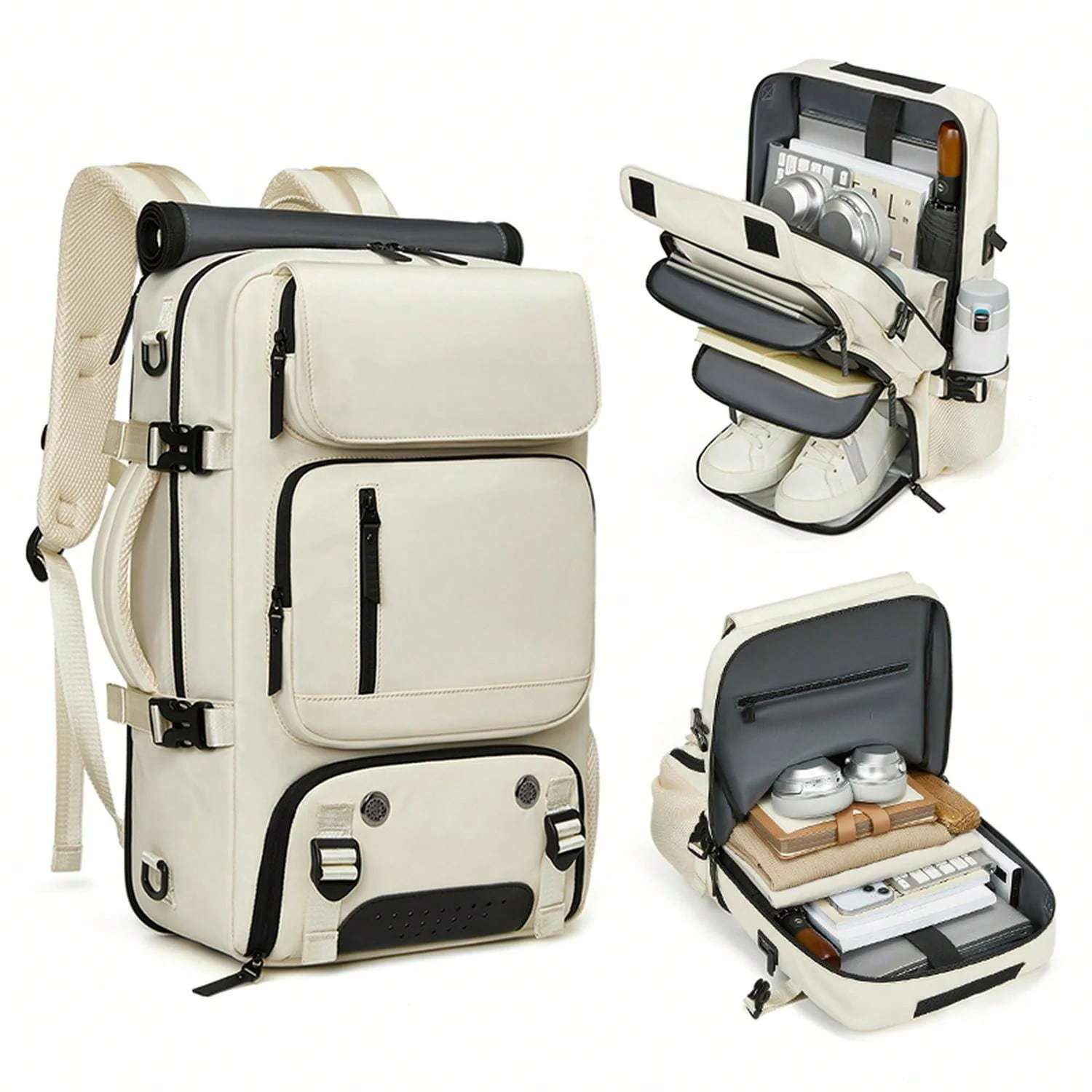 TEMU Men's Travel Backpack, 17 Inch Laptop Bag, Large Capacity Travel Luggage Bag With A Shoe Compartment, Convertible Shoulder Used As A Single Or