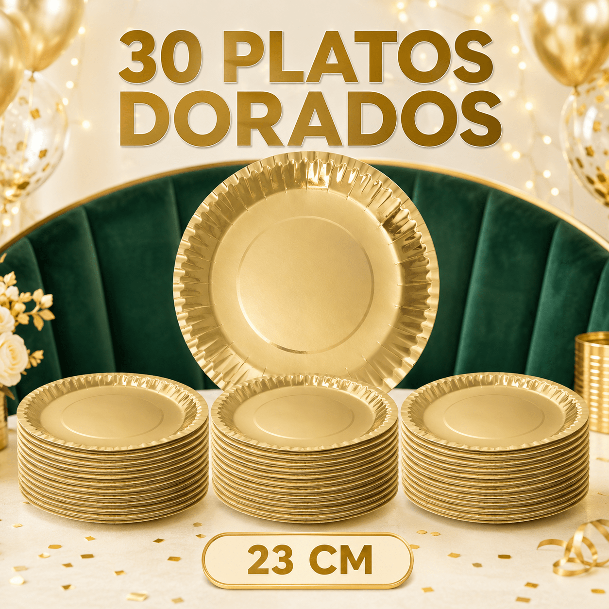 TEMU Set de Dorados de Cartón de 23 cm con Metálico – Platos Desechables para , , Navidad, Cenas y Celebraciones