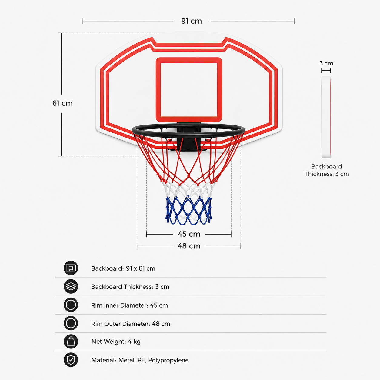Large Wall Mounted Basketball Hoop with Backboard