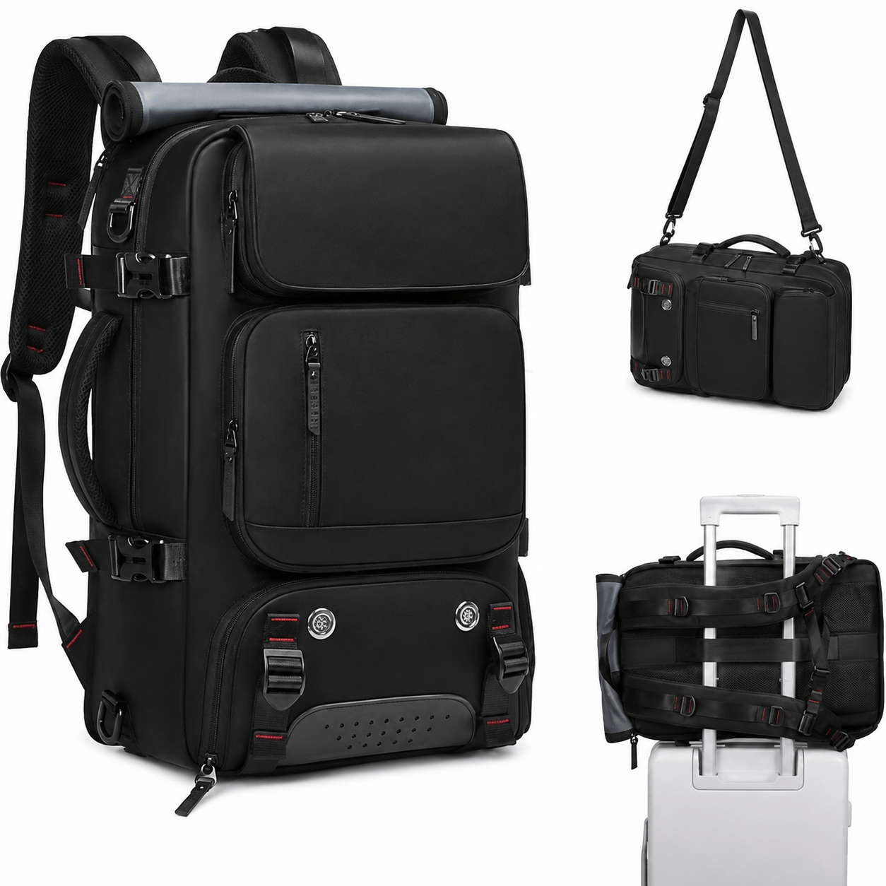 Image of Men's Travel Backpack, 17 Inch Laptop Bag, Large Capacity Travel Luggage Bag With A Shoe Compartment, Convertible Shoulder Used As A Single Or Double Shoulder