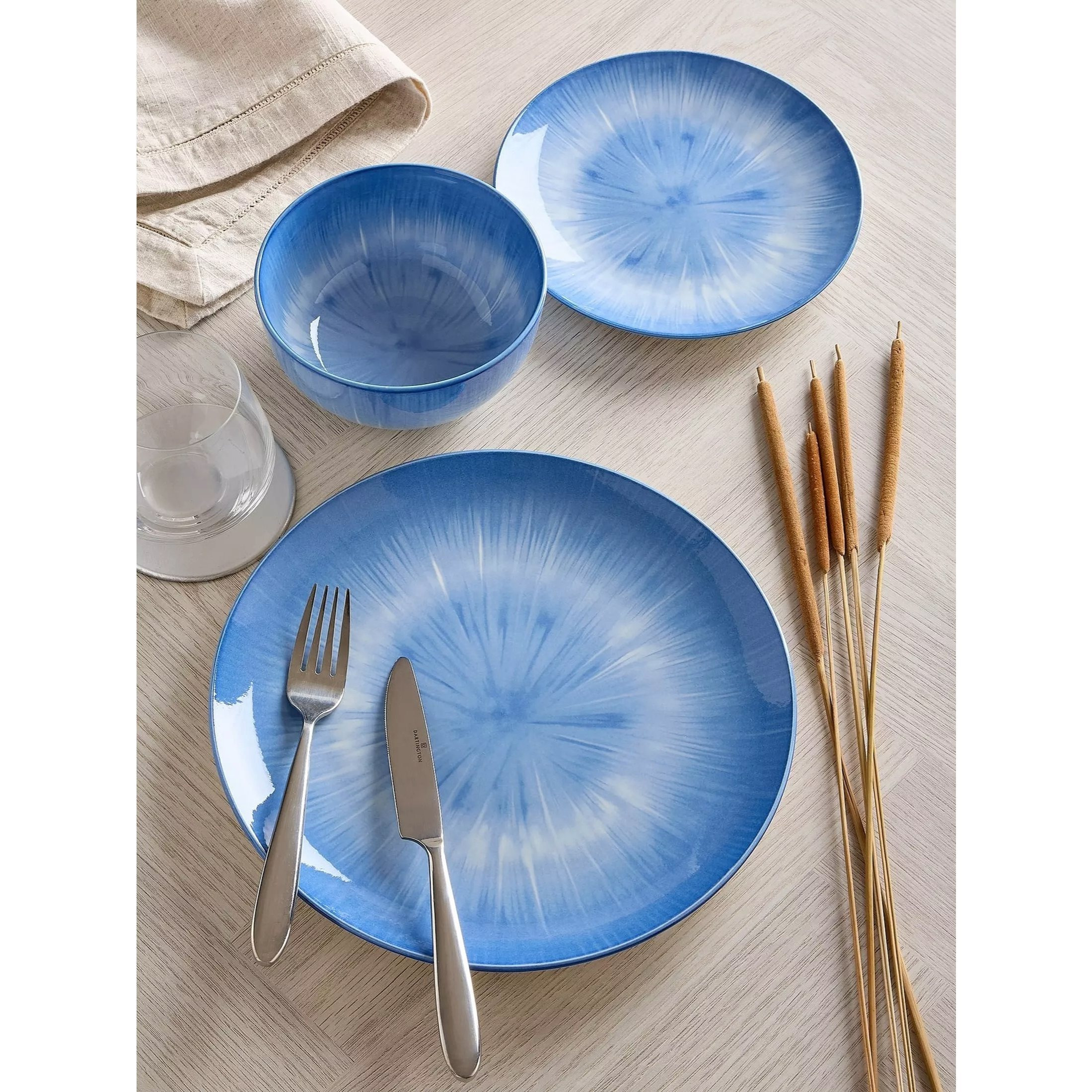 TEMU ** Short Deal ** 12pc Waterside Reactive Porcelain Dinner Set; 4 Dinner Plates, 4 & 4 Deep Bowls - Dishwasher & Microwave Safe