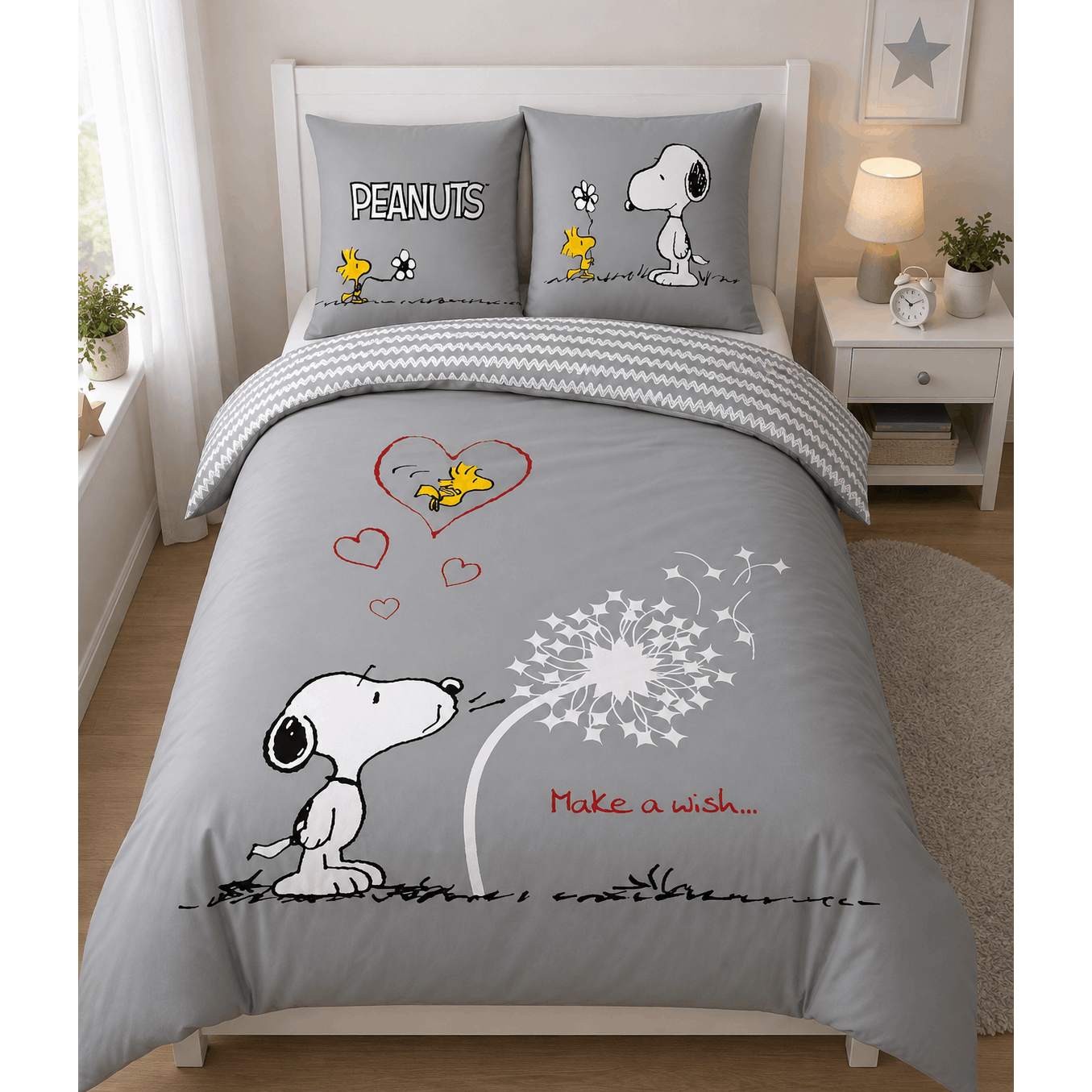 Image of Bed Linen Snoopy 80x80 + 135x200 Cm, 100%, Reinforced With Zipper