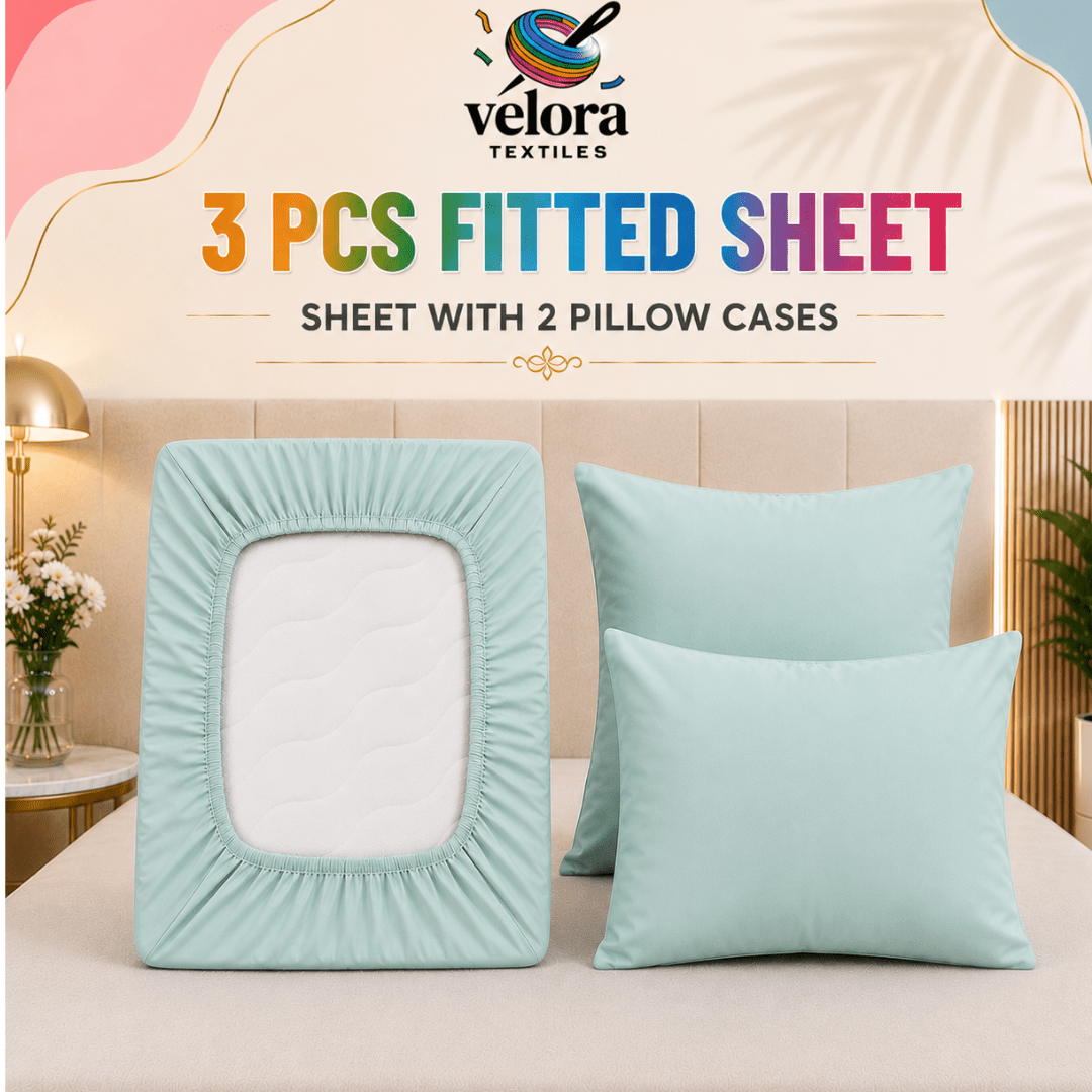 TEMU Velora Textile Pack Of 3 Sheet Set, Includes 1 Fitted Sheet & 2 Pillowcases, Bed Sheet Set For Single, Small Double, Double, King & Super King